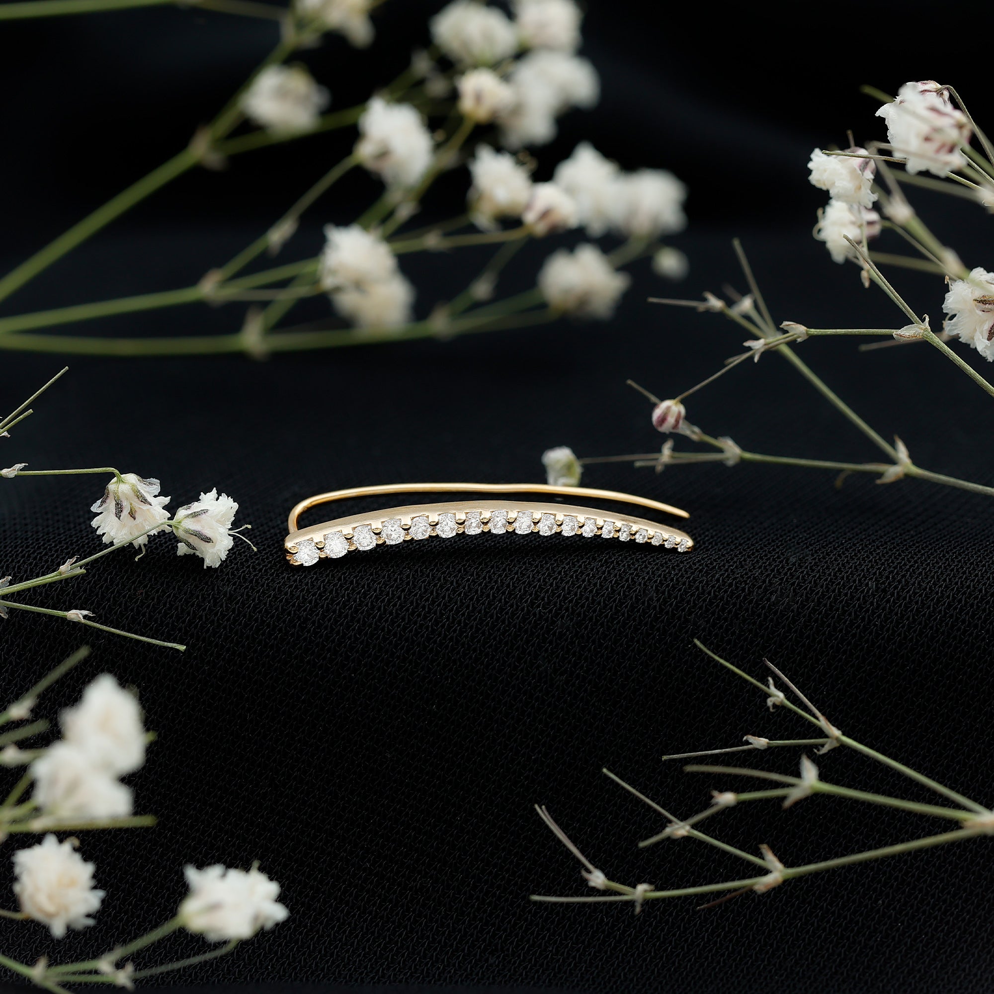 Minimalist Moissanite Curved Climber Earring D-VS1 - Rosec Jewels
