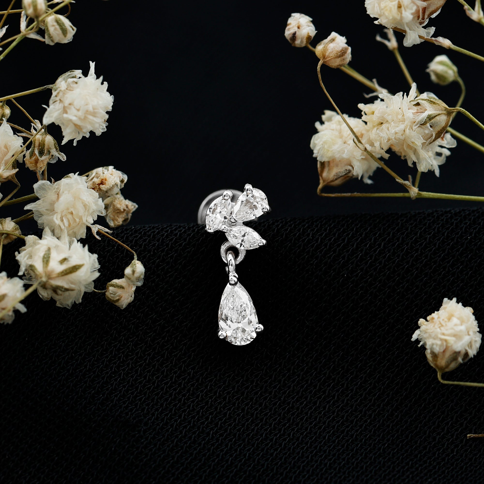 Natural Diamond Teardrop Cartilage Earring With Certificate Natural - ( HI-SI ) - Rosec Jewels