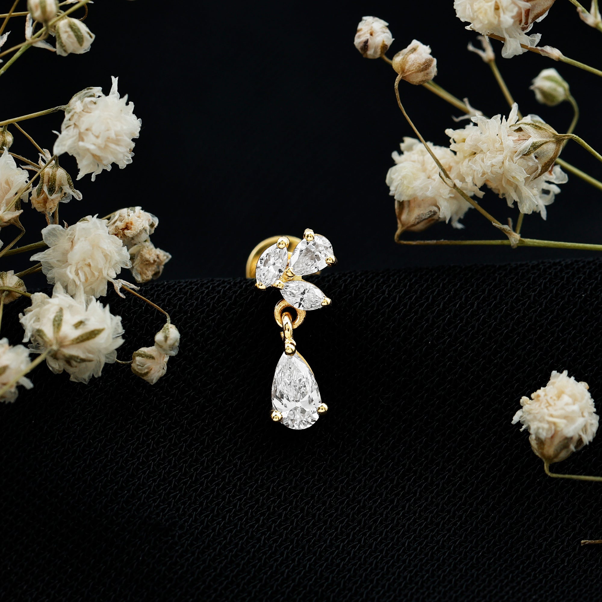 Natural Diamond Teardrop Cartilage Earring With Certificate Natural - ( HI-SI ) - Rosec Jewels