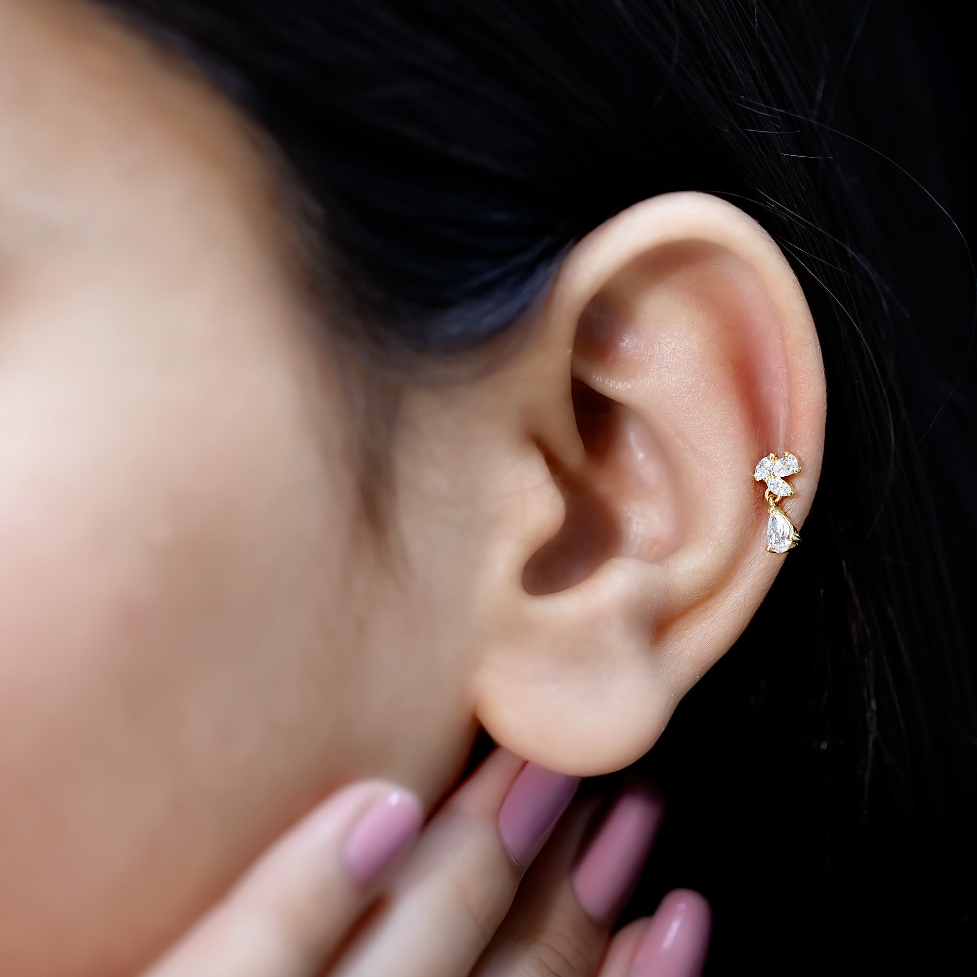 Natural Diamond Teardrop Cartilage Earring With Certificate Natural - ( HI-SI ) - Rosec Jewels