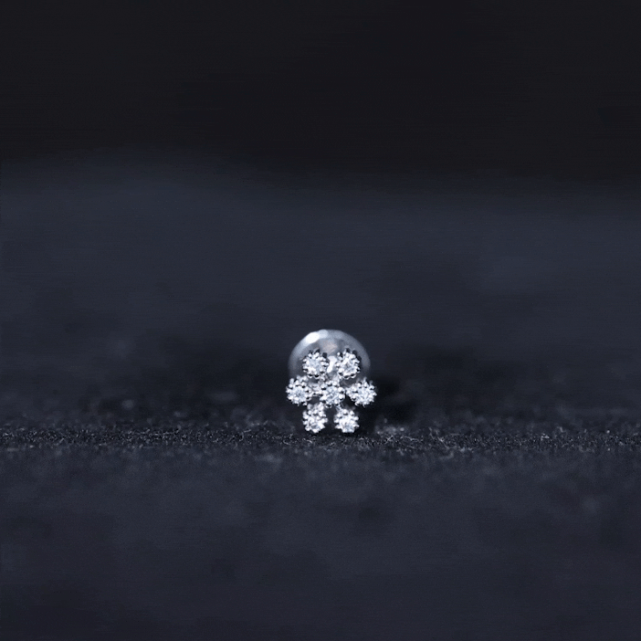 Moissanite Flower Cartilage Earring in Beaded Bezel Setting D-VS1 - Rosec Jewels