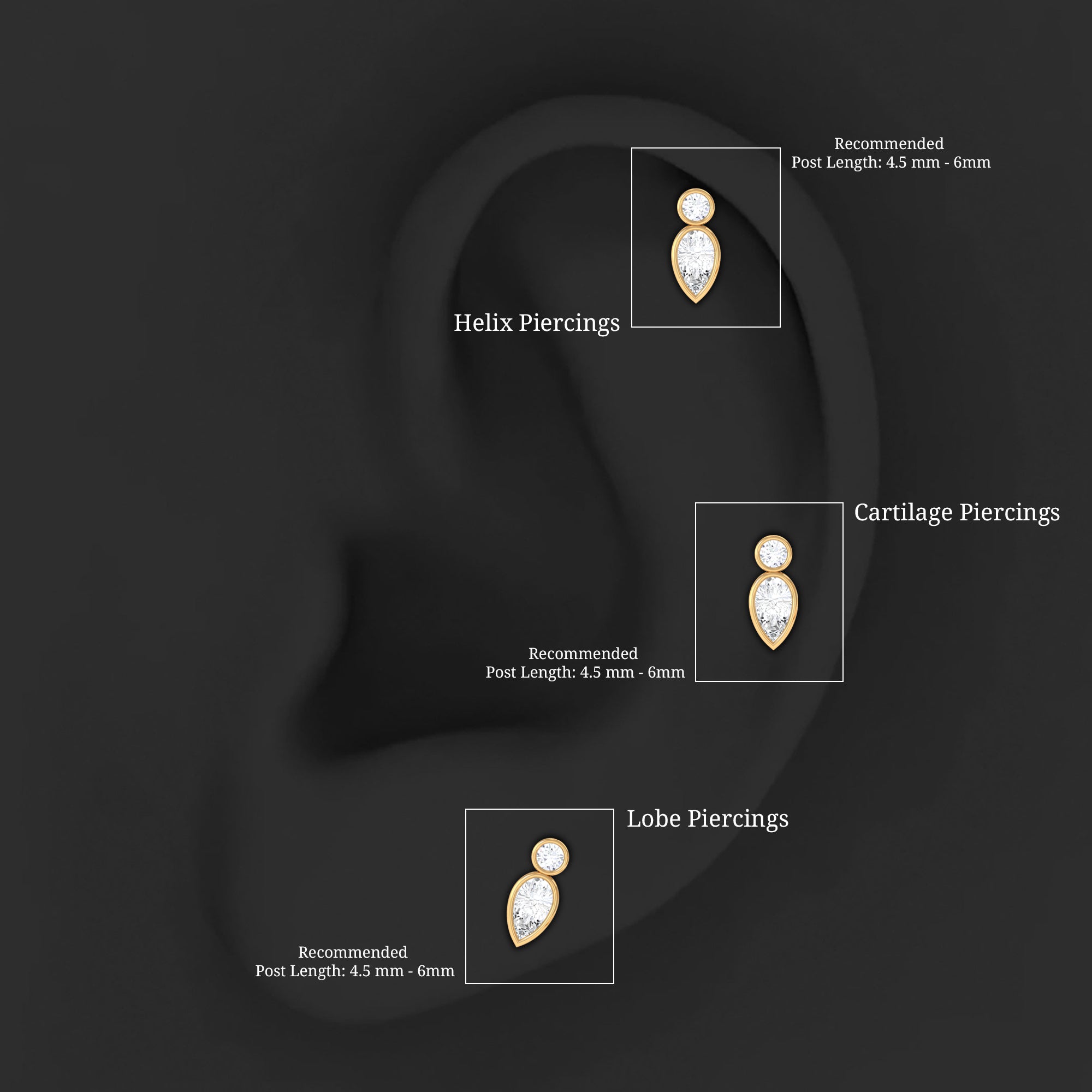 Dainty Pear and Round Cut Moissanite Tragus Earring D-VS1 - Rosec Jewels