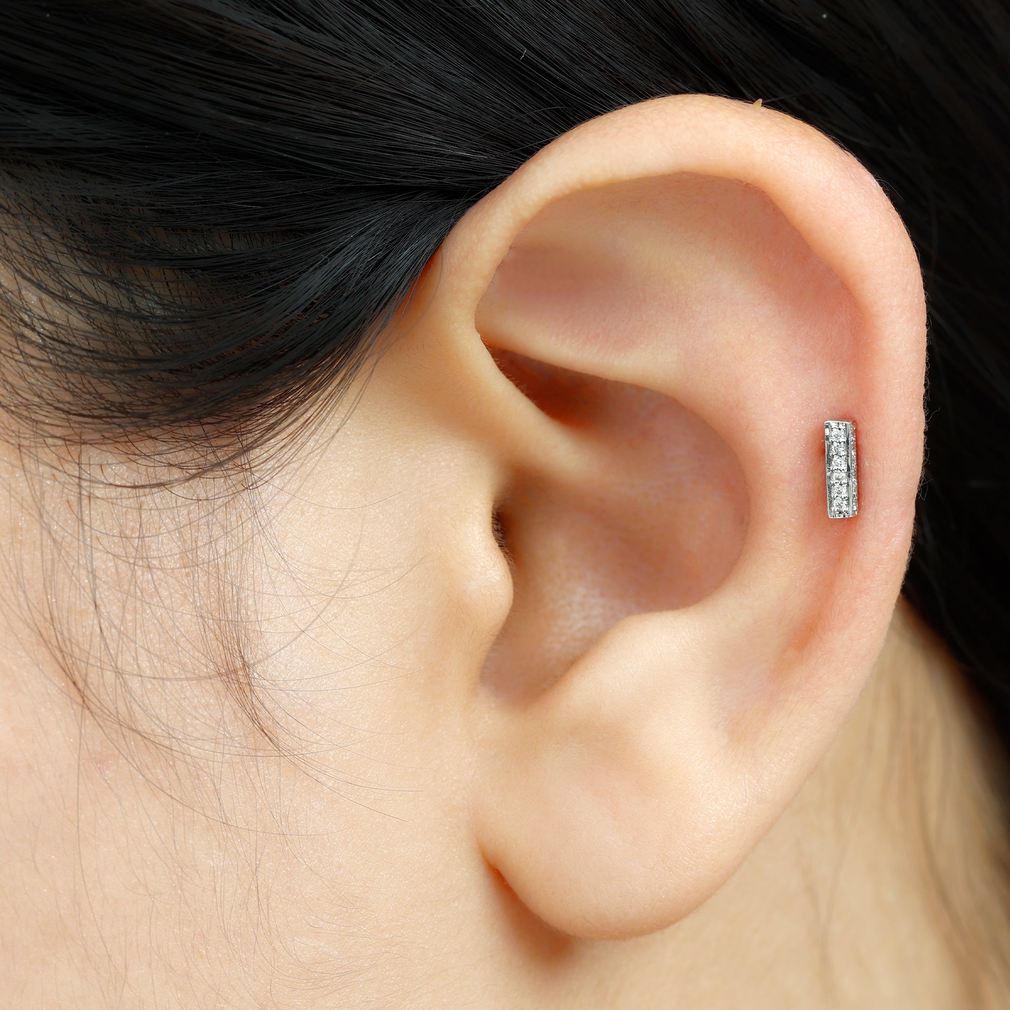 Round Moissanite Bar Earring for Cartilage Piercing D-VS1 - Rosec Jewels