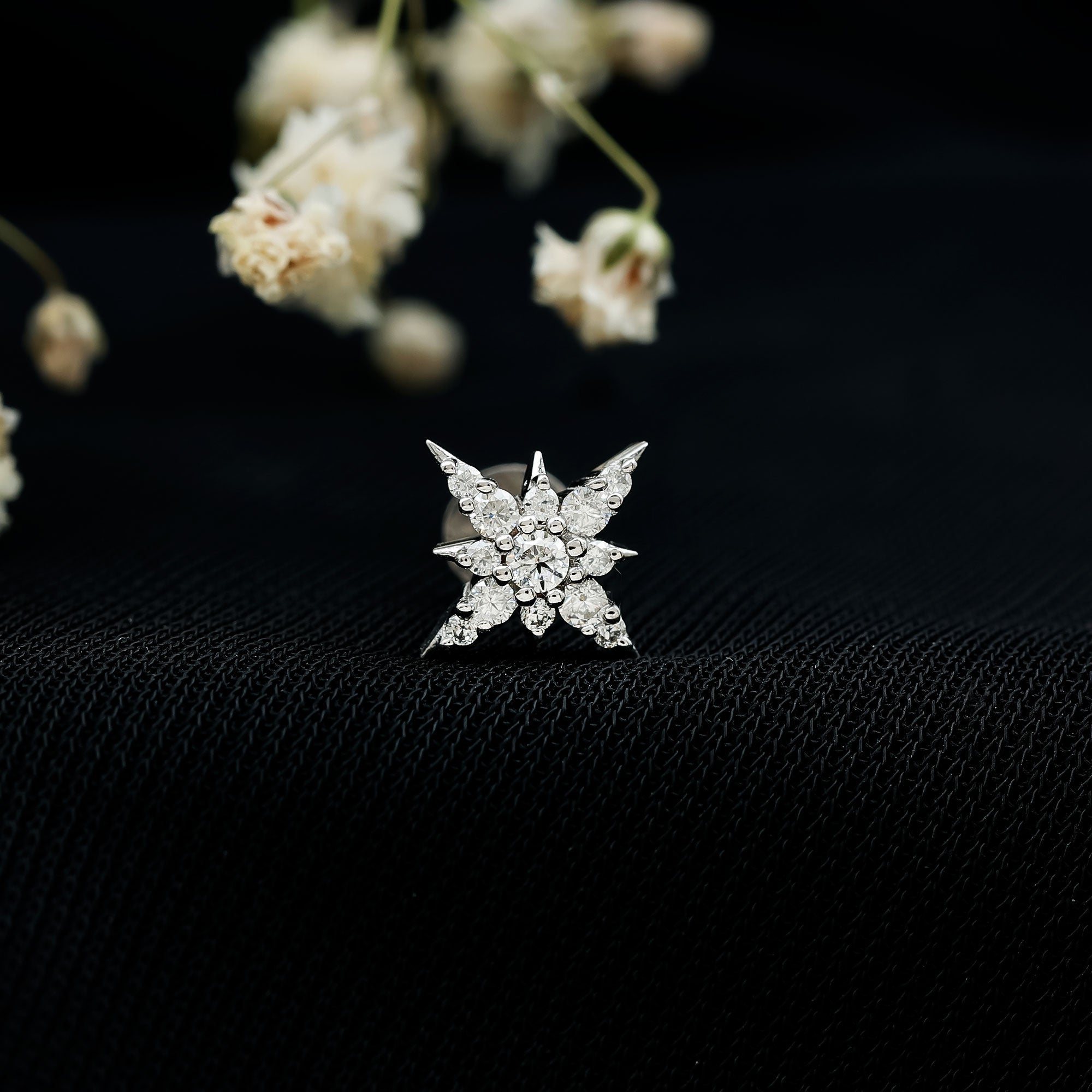 Moissanite Starburst Cartilage Earring with Flat Back D-VS1 - Rosec Jewels