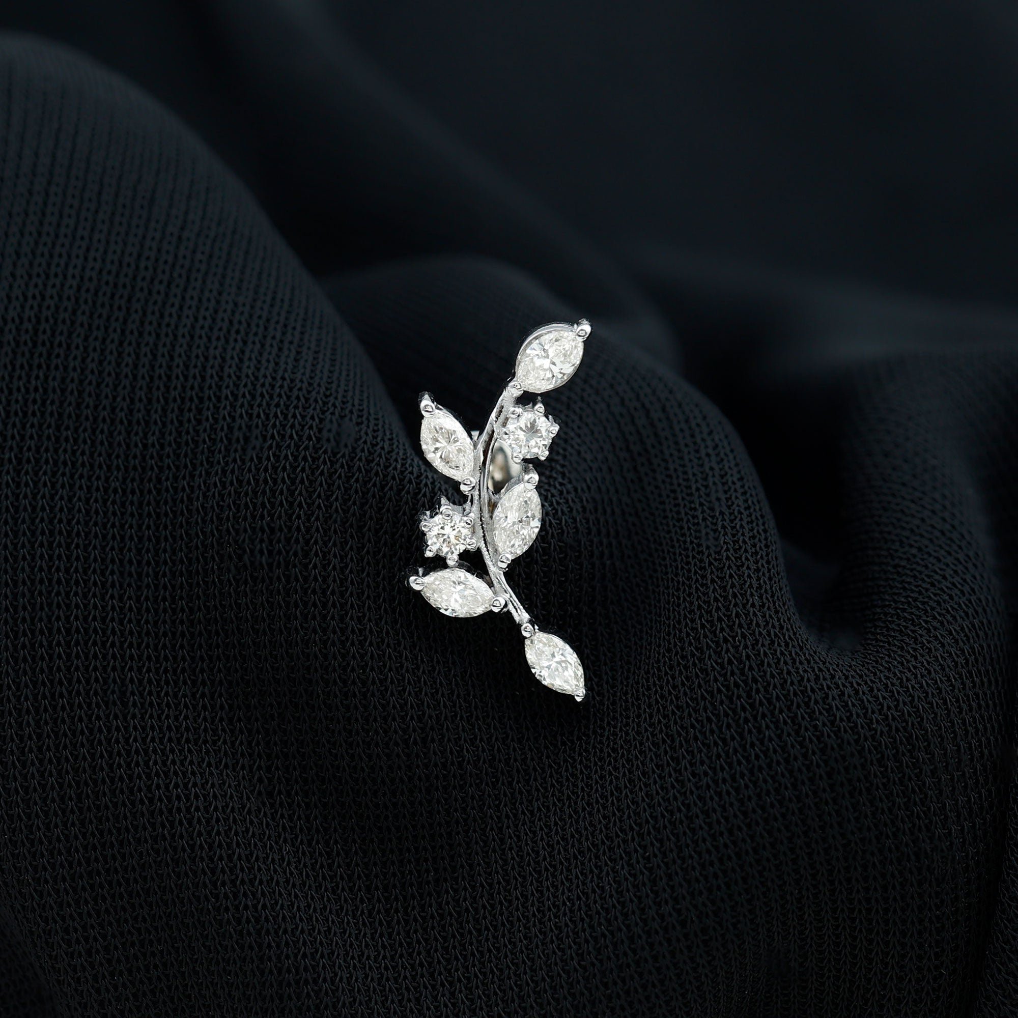 Womens Marquise Diamond Leaf Crawler Earring Natural - ( HI-SI ) - Rosec Jewels