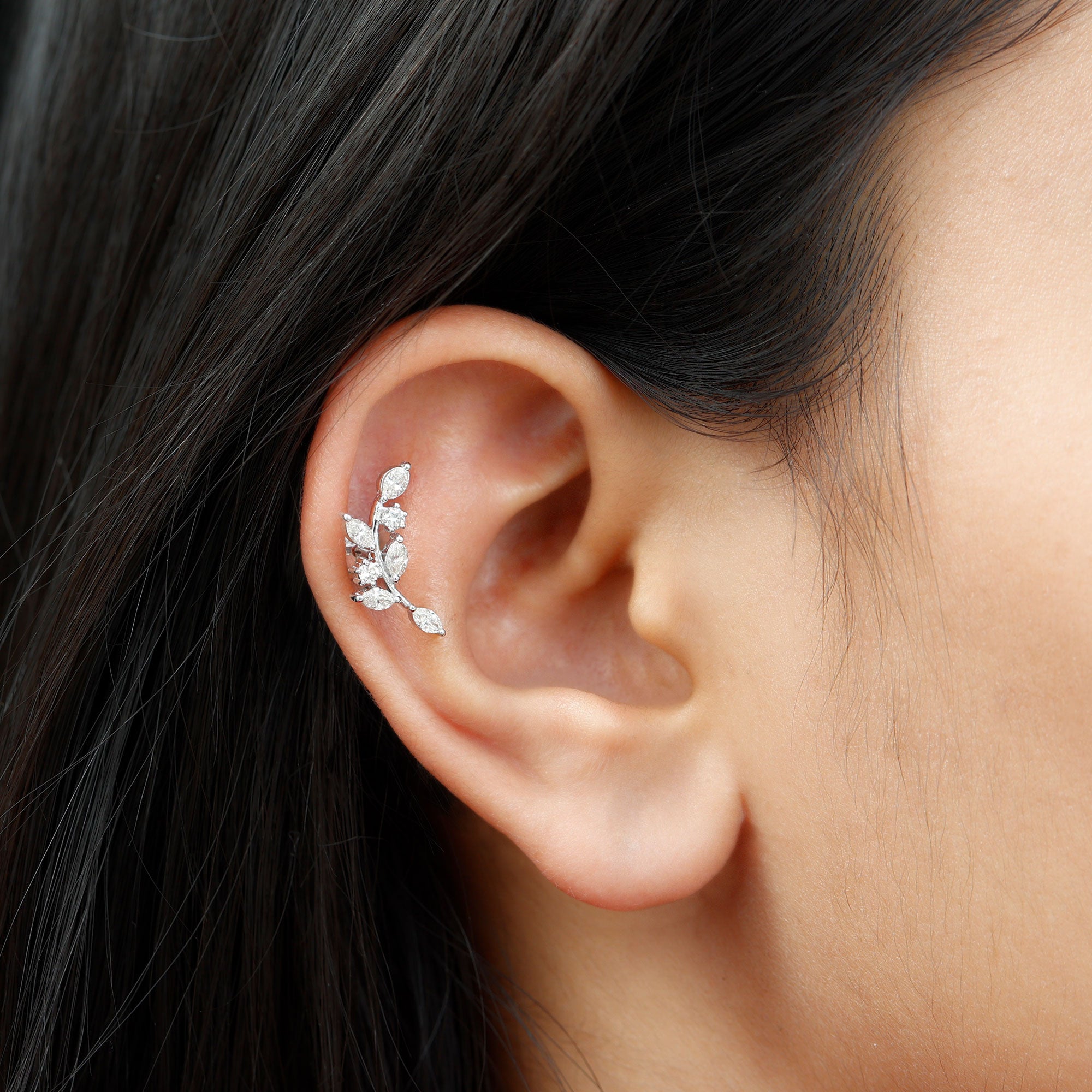 Womens Marquise Diamond Leaf Crawler Earring Natural - ( HI-SI ) - Rosec Jewels