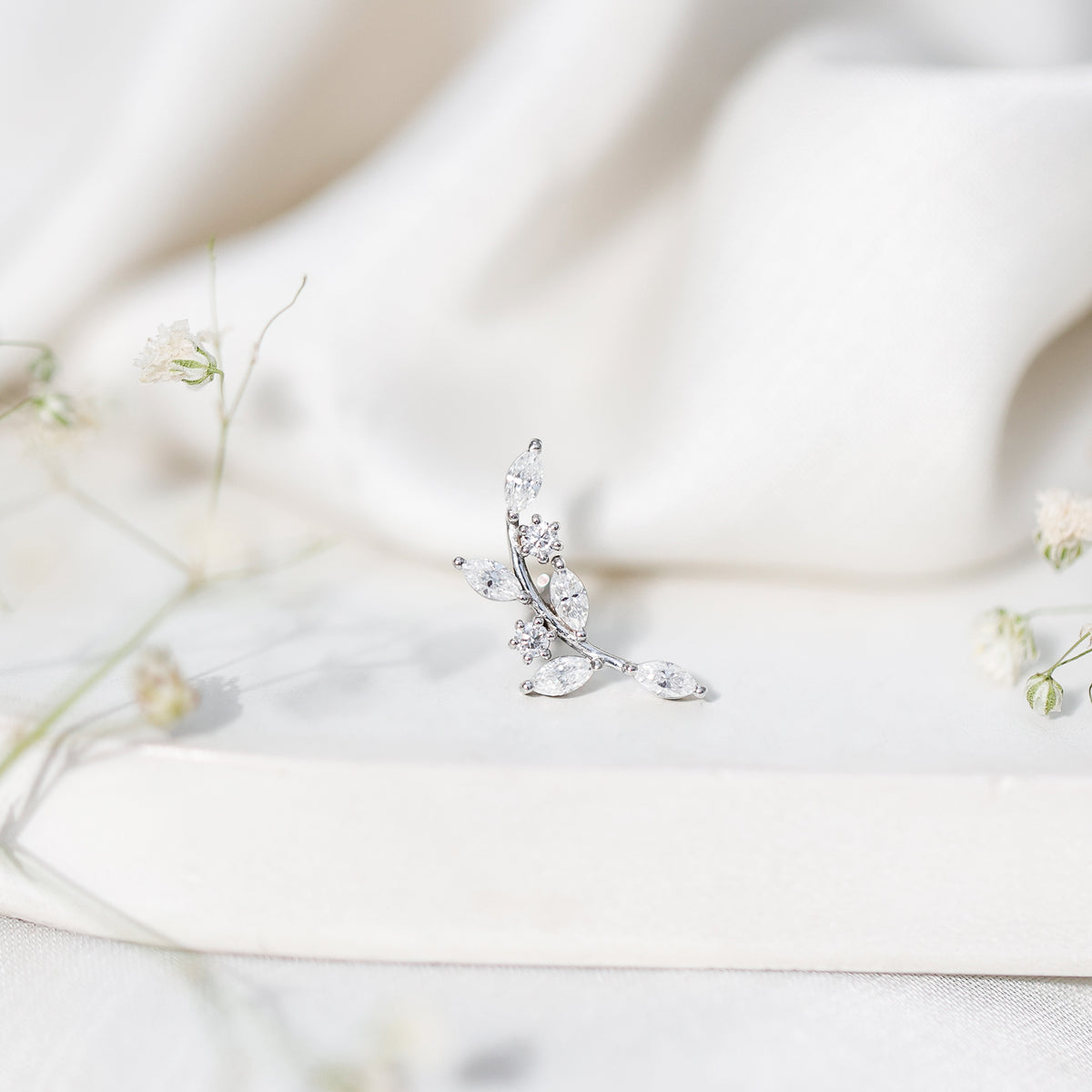 Womens Marquise Diamond Leaf Crawler Earring Natural - ( HI-SI ) - Rosec Jewels