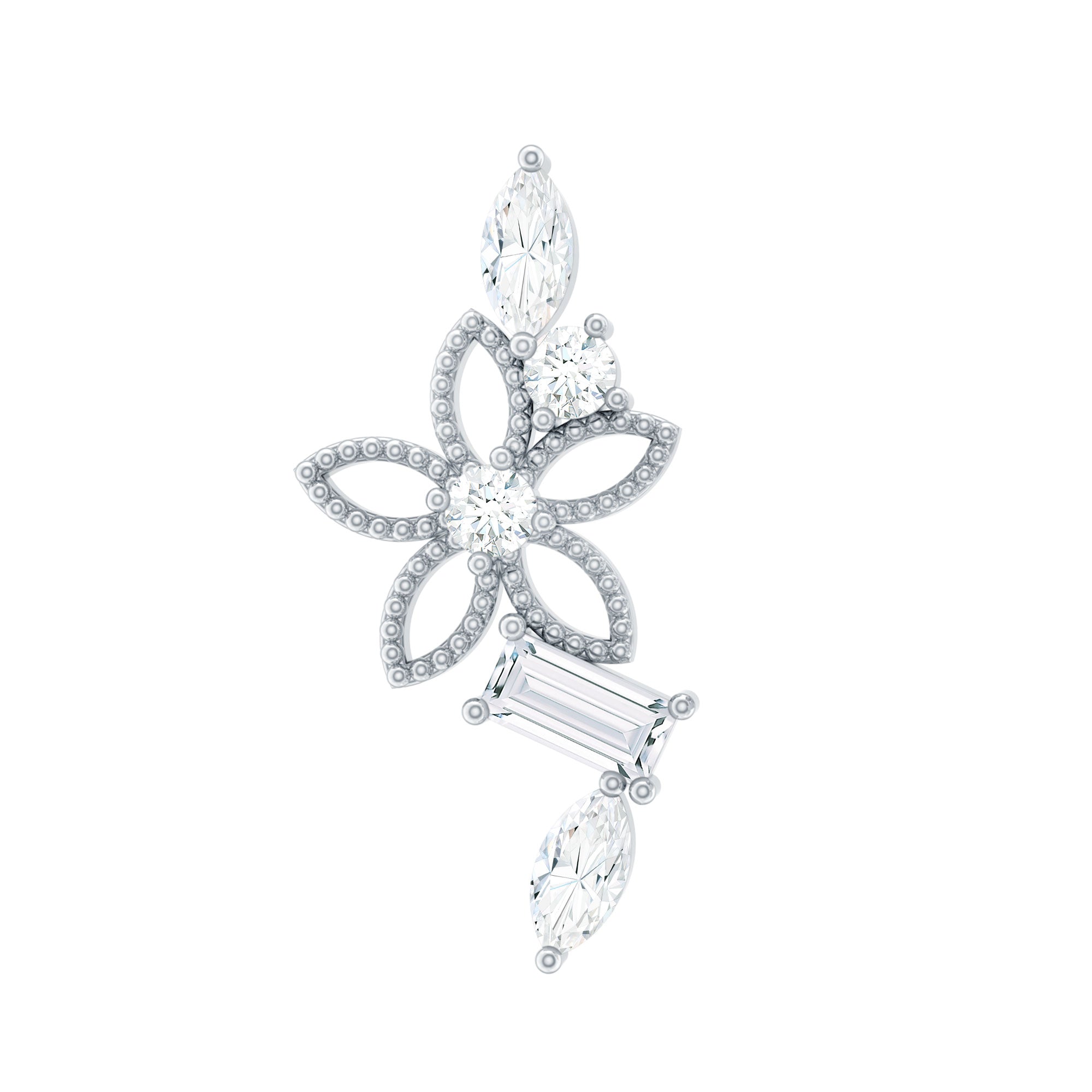 Unique Moissanite Flower Crawler Cartilage Earring D-VS1 - Rosec Jewels