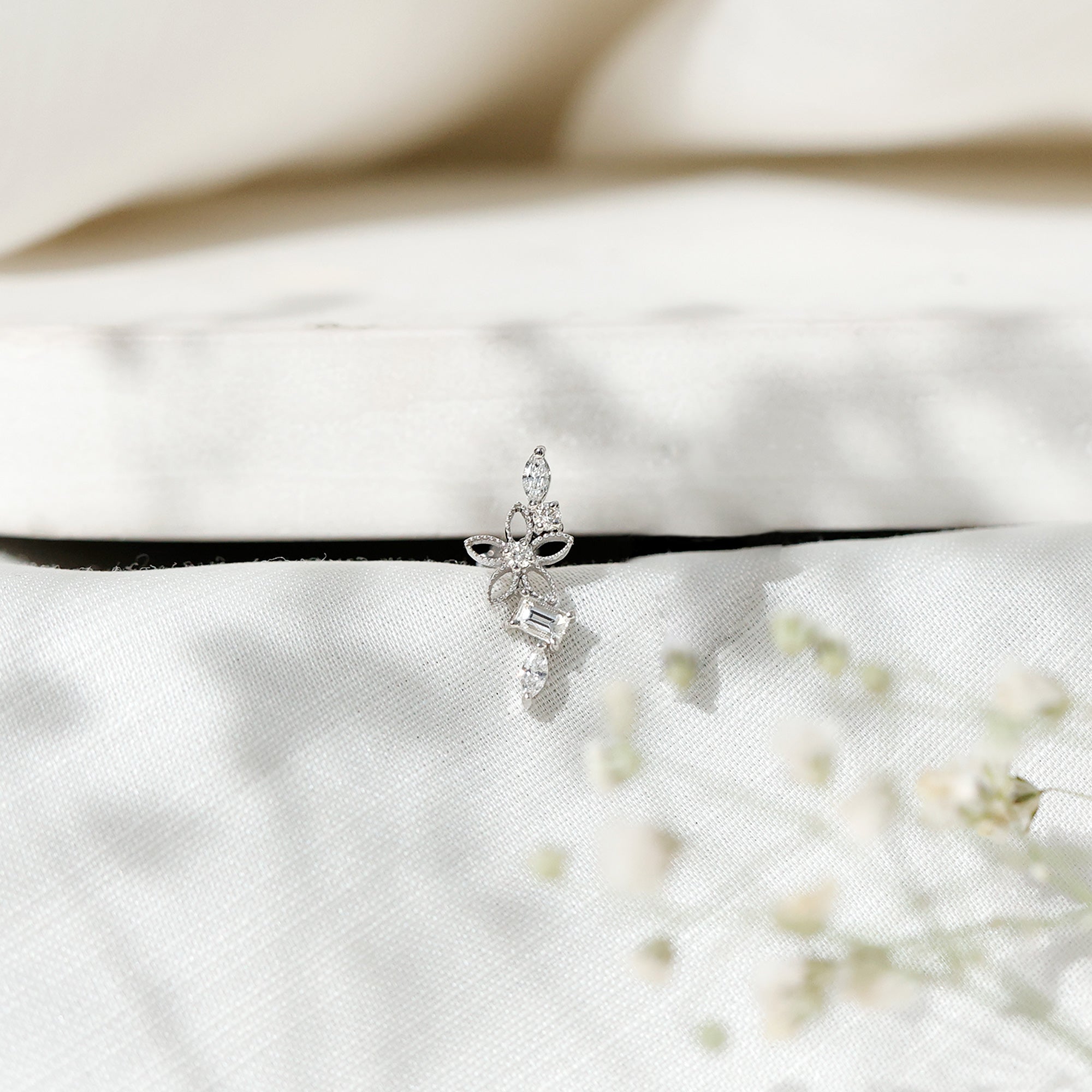 Unique Moissanite Flower Crawler Cartilage Earring D-VS1 - Rosec Jewels