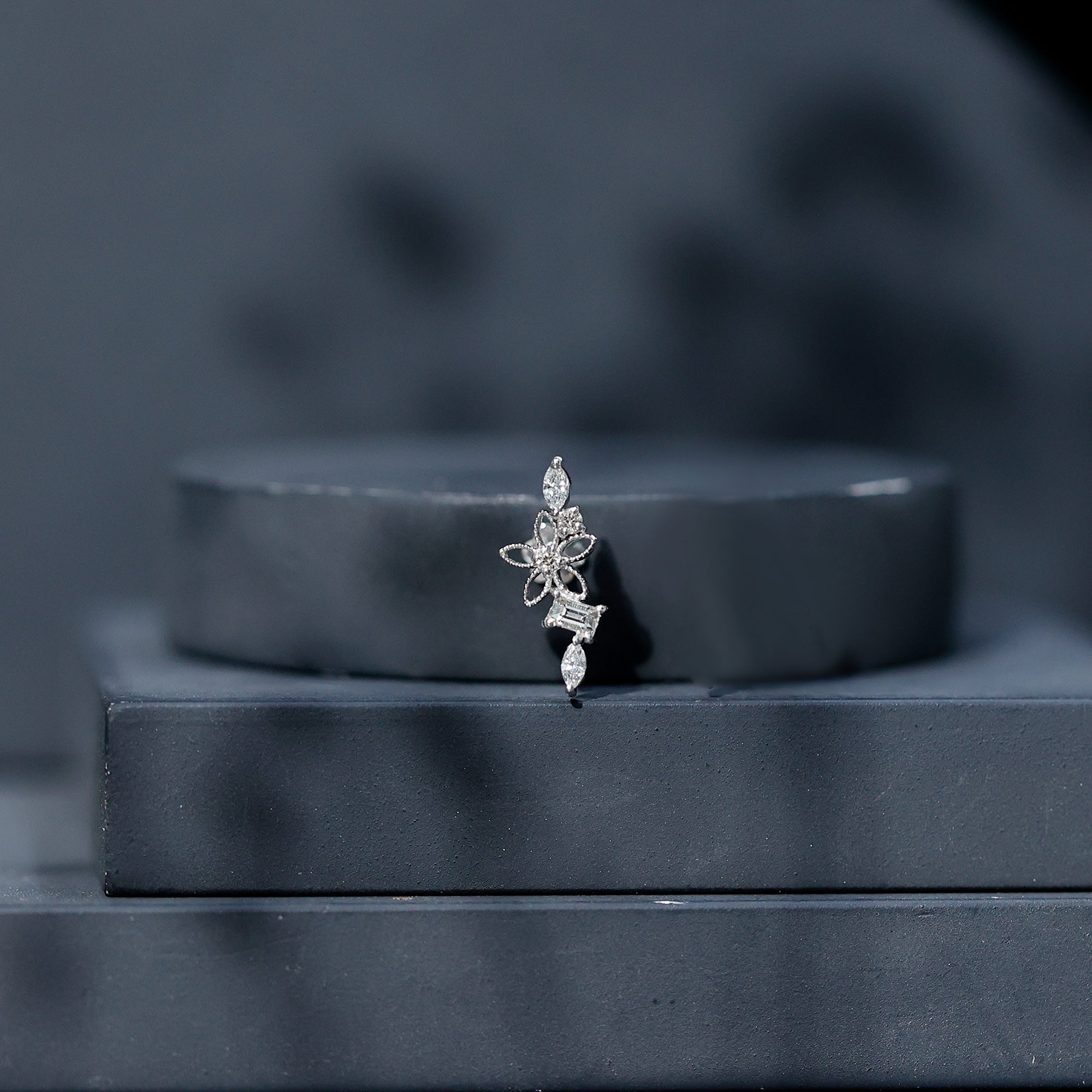 Unique Moissanite Flower Crawler Cartilage Earring D-VS1 - Rosec Jewels
