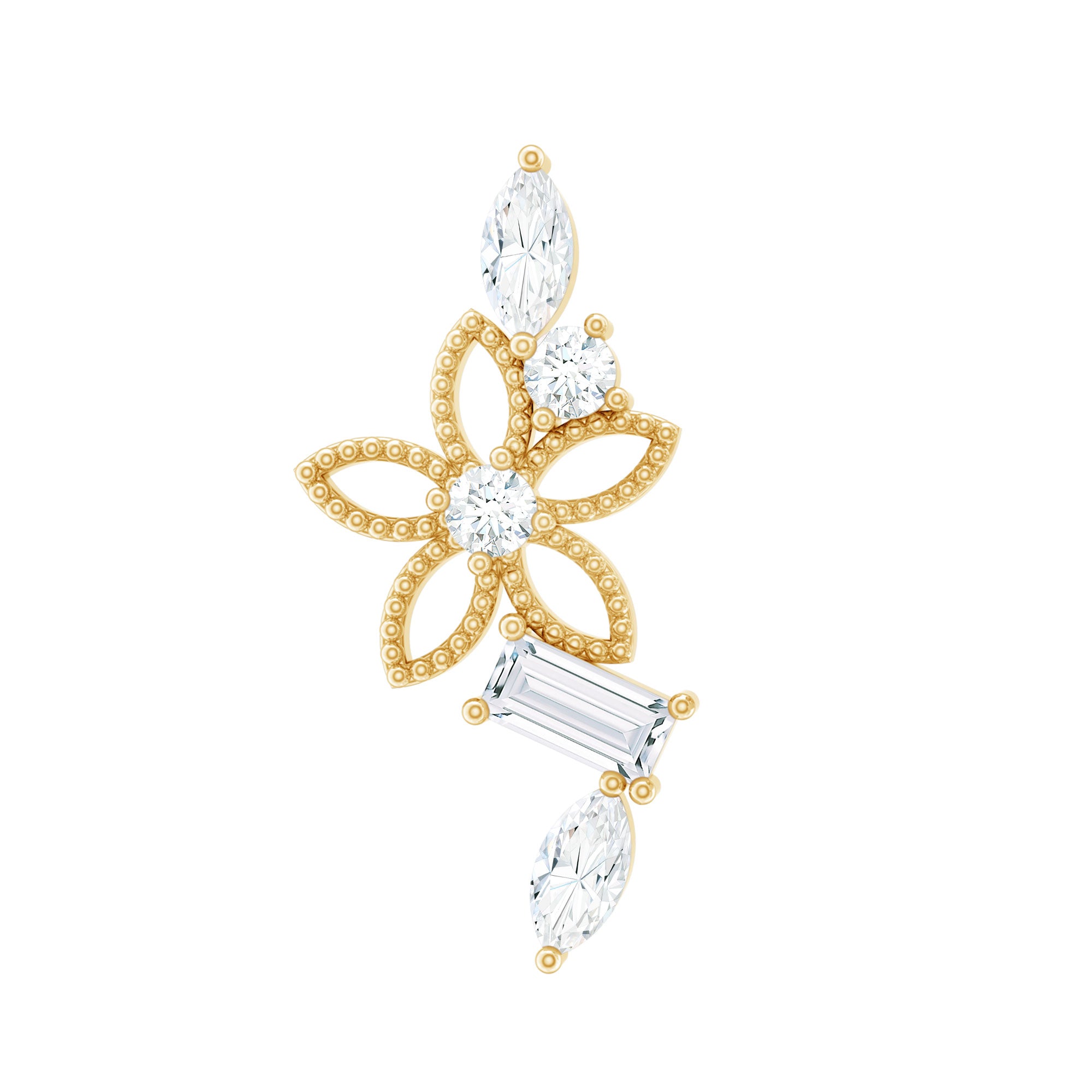 Unique Moissanite Flower Crawler Cartilage Earring D-VS1 - Rosec Jewels