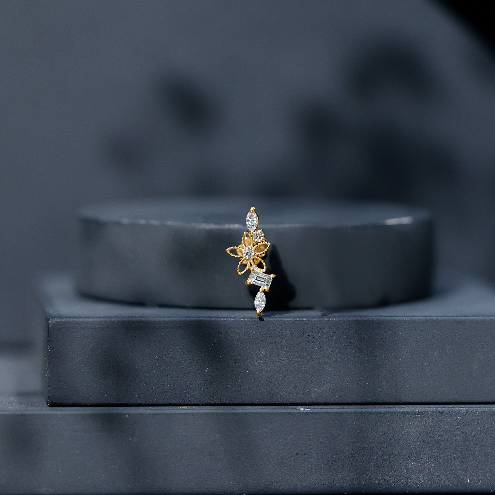 Unique Moissanite Flower Crawler Cartilage Earring D-VS1 - Rosec Jewels