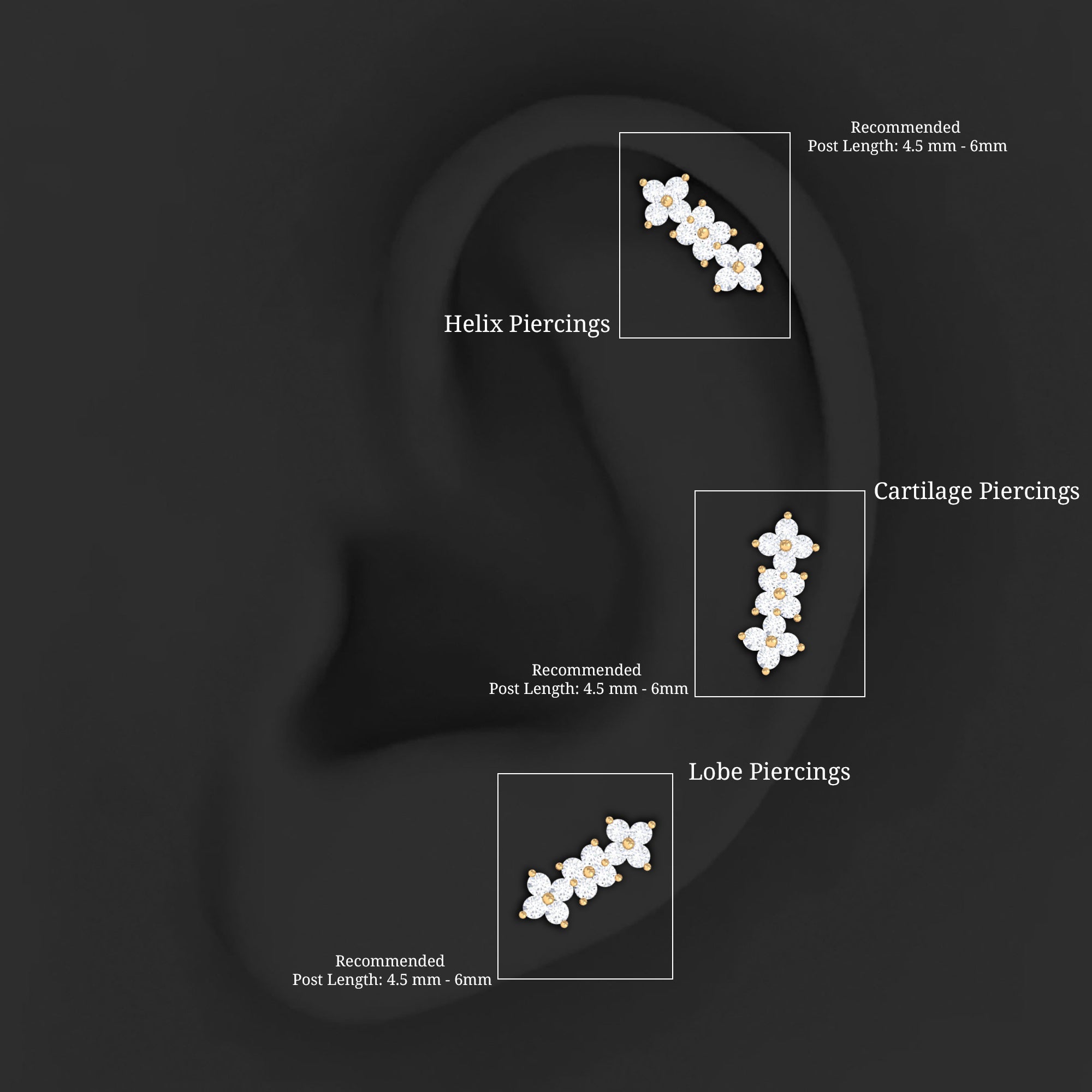Dainty Moissanite Flower Helix Crawler Earring D-VS1 - Rosec Jewels