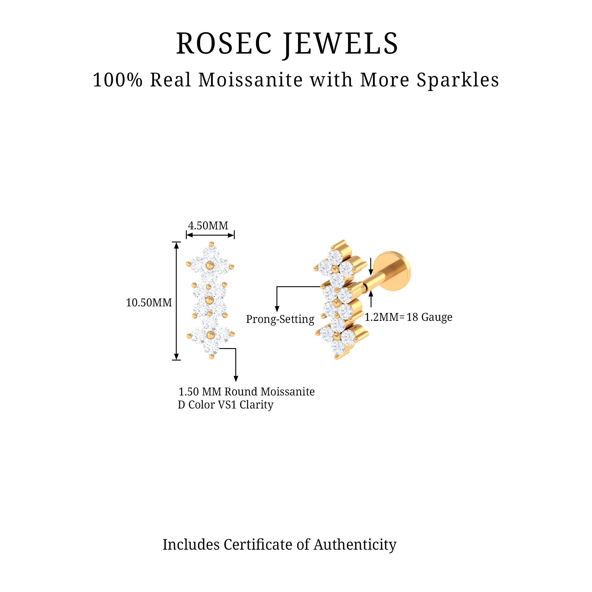 Dainty Moissanite Flower Helix Crawler Earring D-VS1 - Rosec Jewels