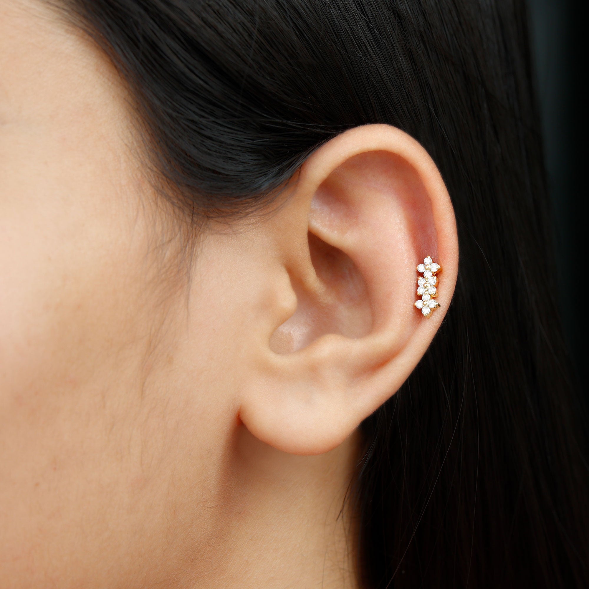 Dainty Moissanite Flower Helix Crawler Earring D-VS1 - Rosec Jewels