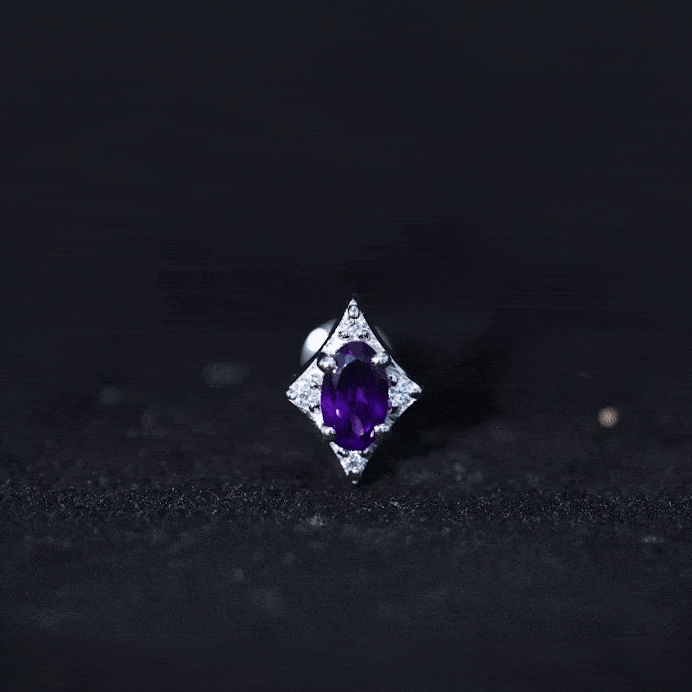Oval Natural Amethyst Tragus Earring with Lab Grown Diamond AAA - Rosec Jewels