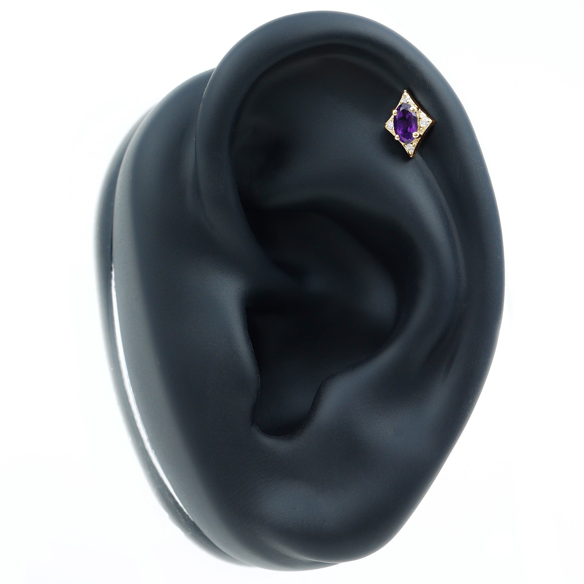Oval Natural Amethyst Tragus Earring with Lab Grown Diamond AAA - Rosec Jewels