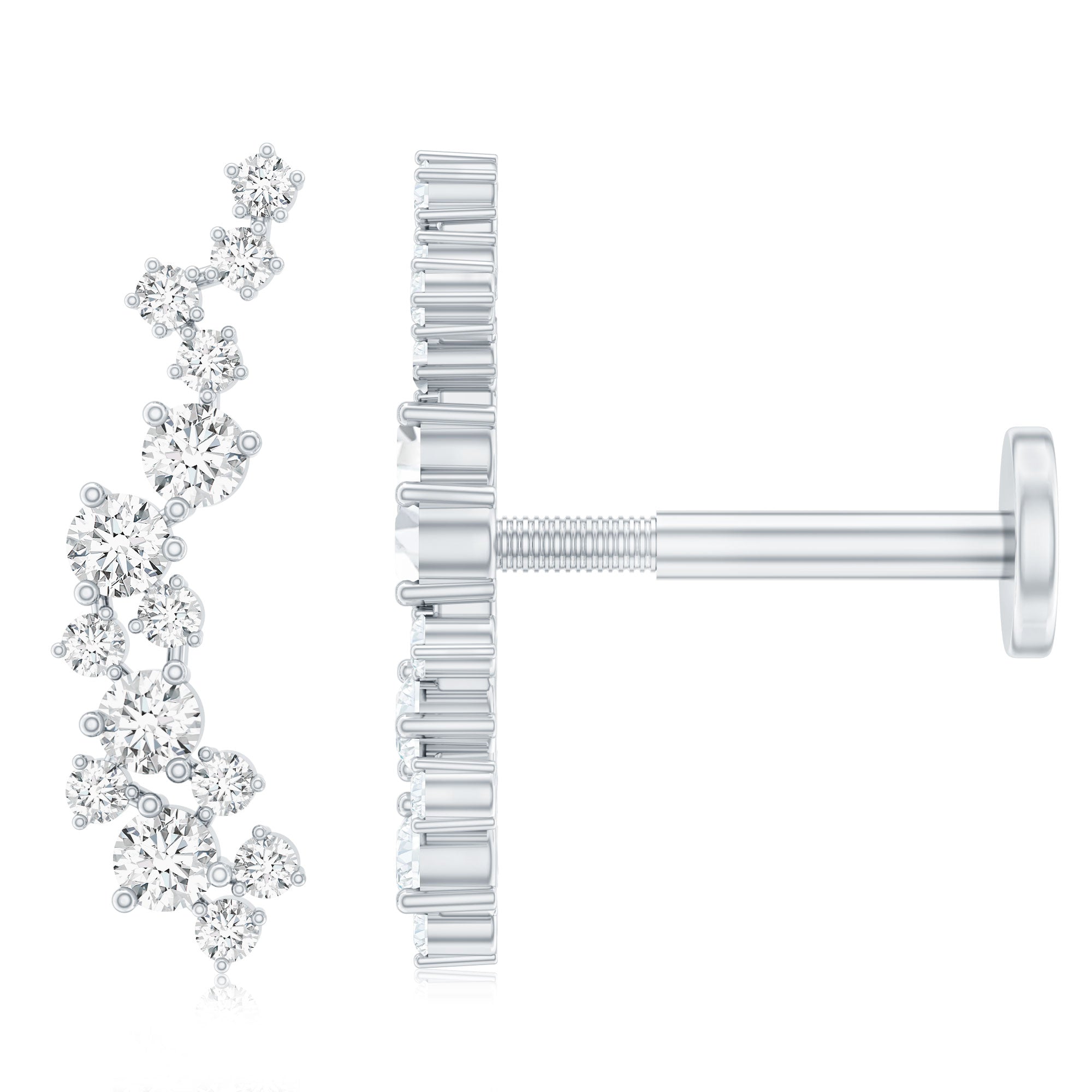 Natural Diamond Cluster Crawler Earring for Helix Piercing Natural - ( HI-SI ) - Rosec Jewels