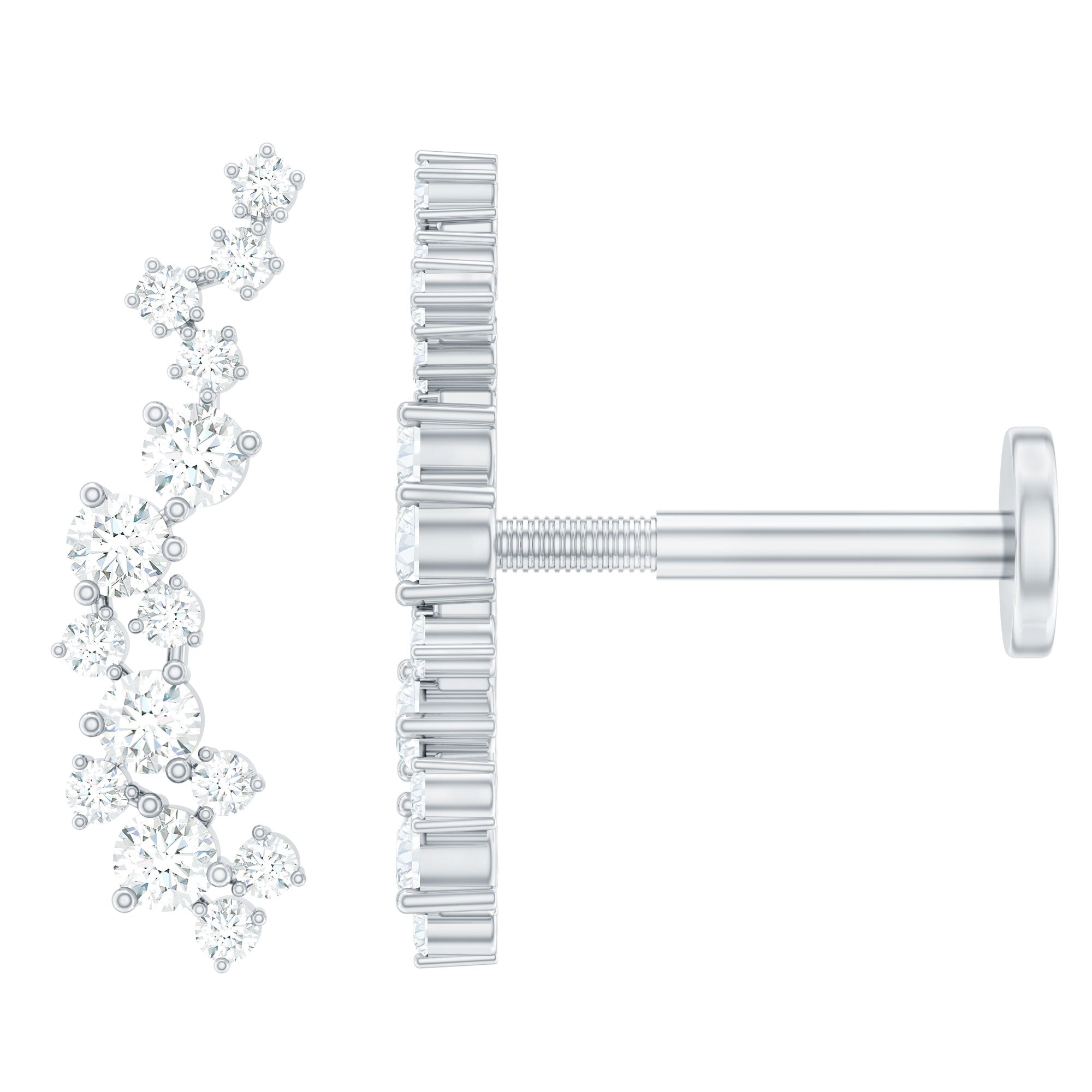 Natural Diamond Cluster Crawler Earring for Helix Piercing Natural - ( HI-SI ) - Rosec Jewels