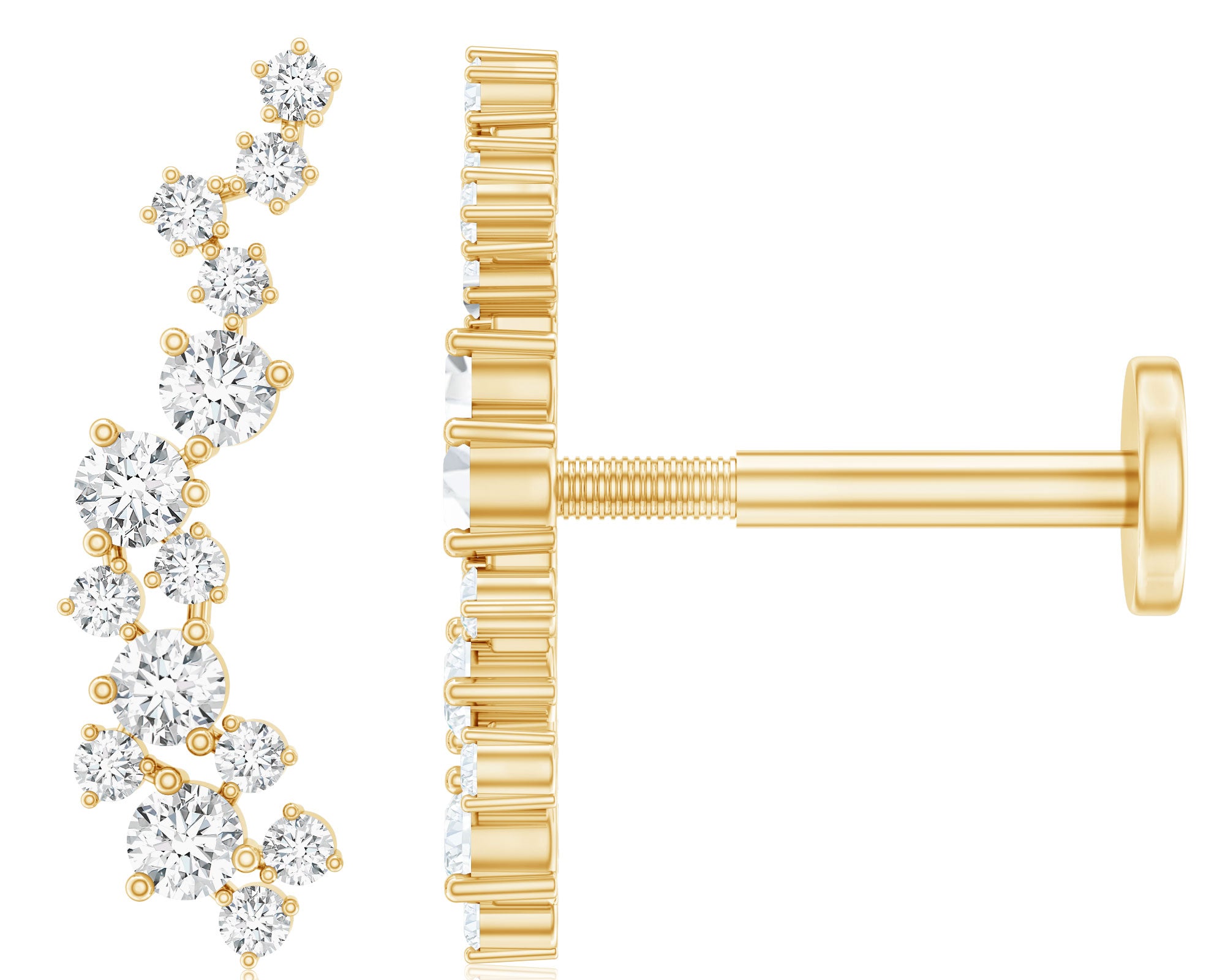 Natural Diamond Cluster Crawler Earring for Helix Piercing Natural - ( HI-SI ) - Rosec Jewels