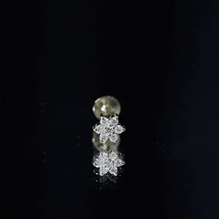 Tiny Moissanite Flower Cluster Earring for Conch Piercing D-VS1 - Rosec Jewels