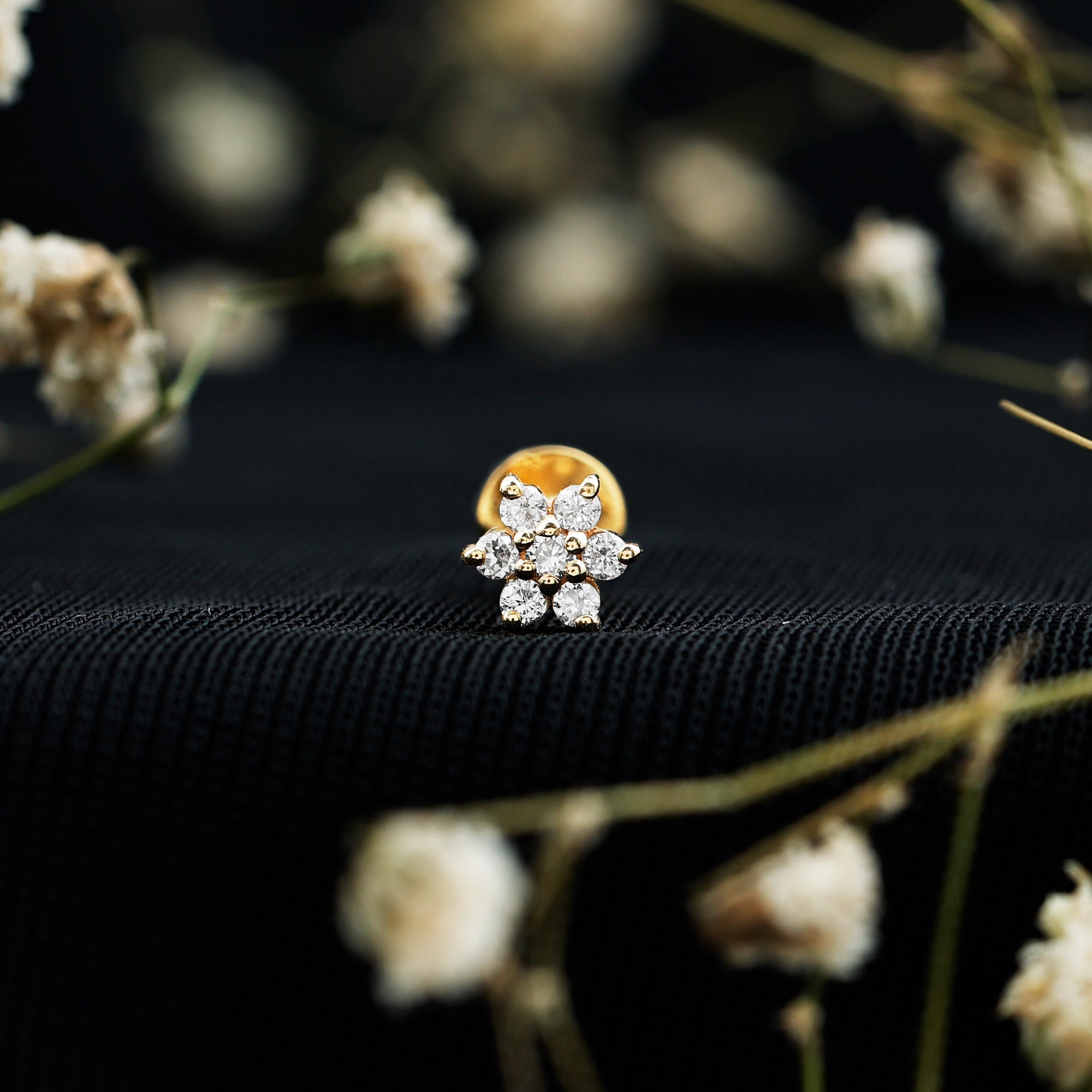 Tiny Moissanite Flower Cluster Earring for Conch Piercing D-VS1 - Rosec Jewels