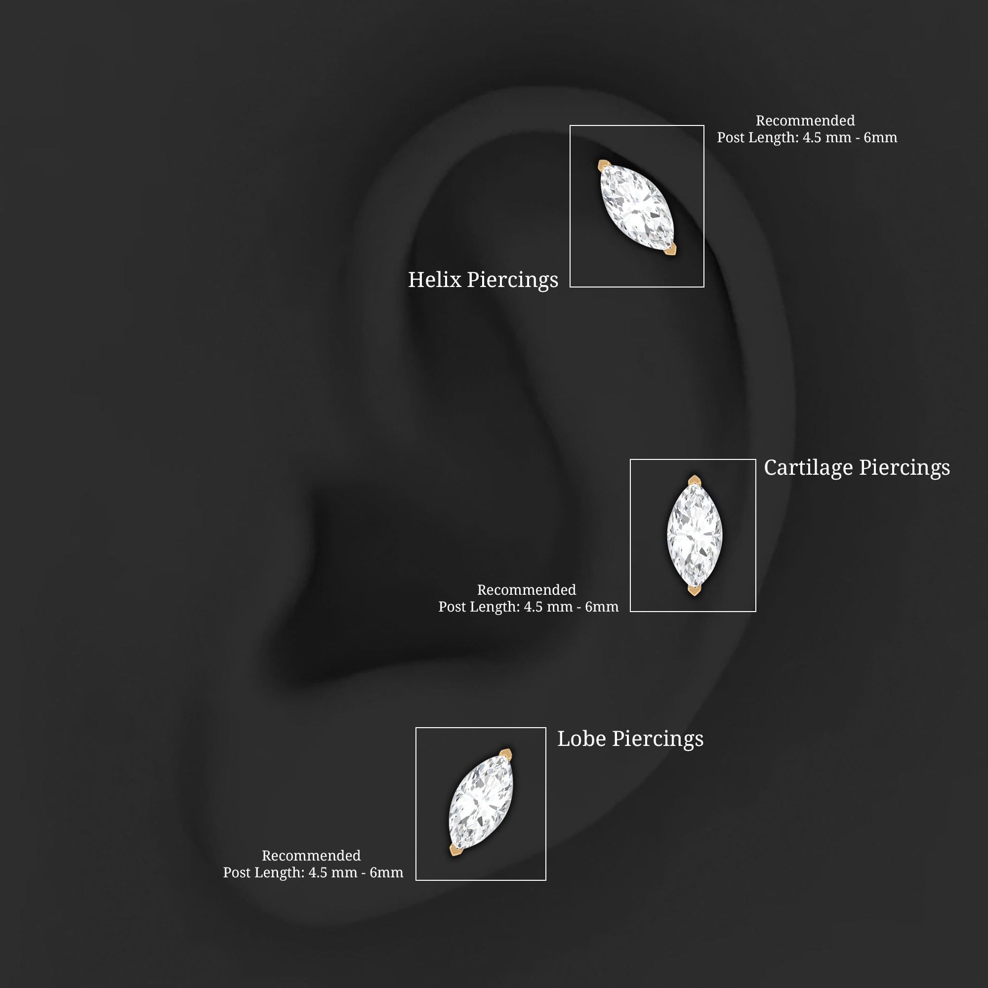 Minimalist Marquise Moissanite Tragus Earring D-VS1 - Rosec Jewels