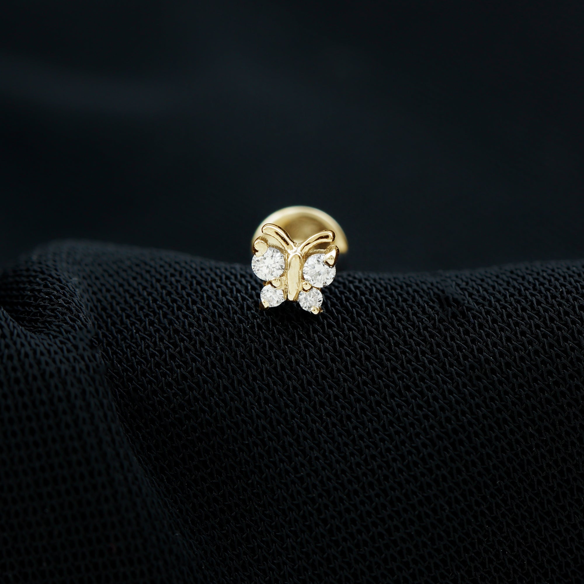 Natural Diamond Butterfly Earring for Cartilage Piercing Natural - ( HI-SI ) - Rosec Jewels
