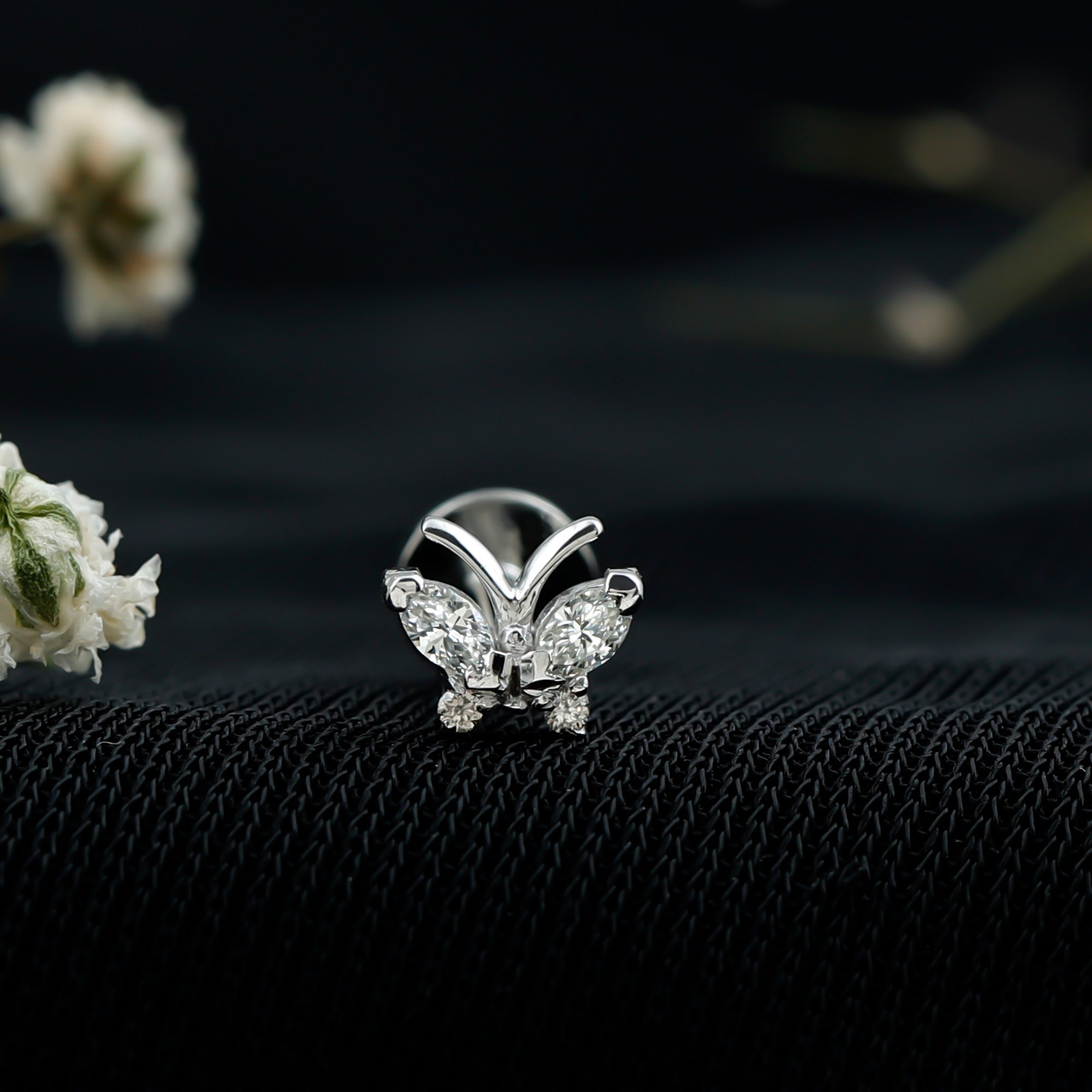 Natural Diamond Butterfly Earring for Helix Piercing Natural - ( HI-SI ) - Rosec Jewels