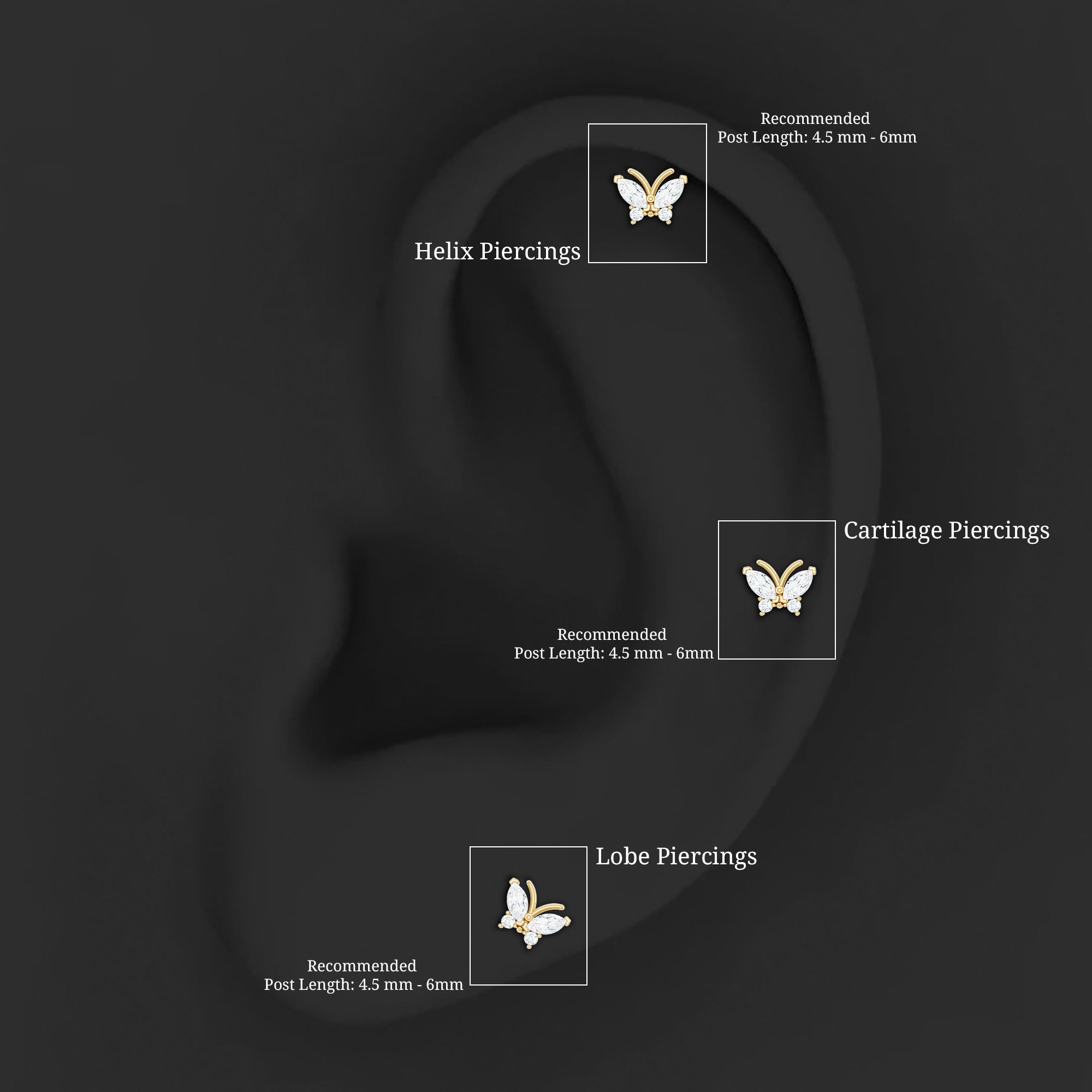 Natural Diamond Butterfly Earring for Helix Piercing Natural - ( HI-SI ) - Rosec Jewels