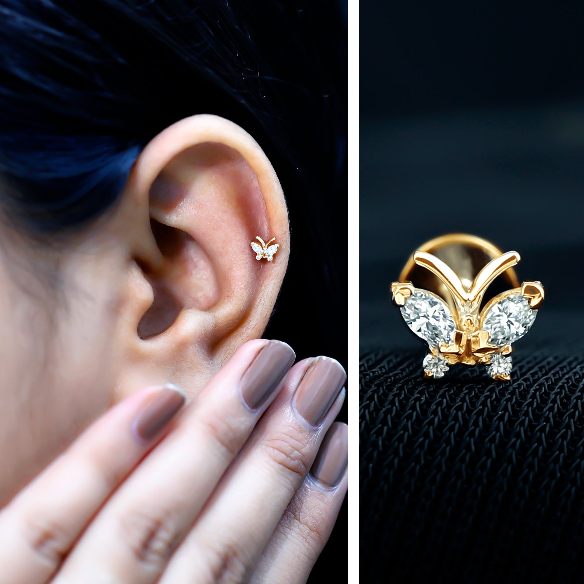 Natural Diamond Butterfly Earring for Helix Piercing Natural - ( HI-SI ) - Rosec Jewels