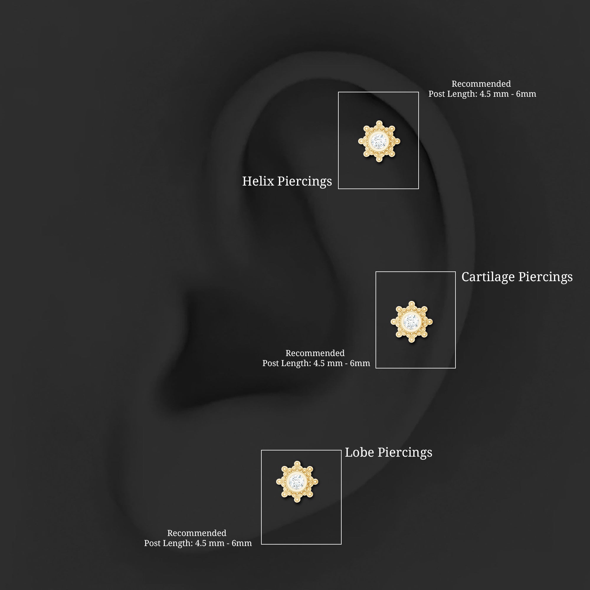 Minimal Diamond Cartilage Earring Stud with Flat Back Natural - ( HI-SI ) - Rosec Jewels