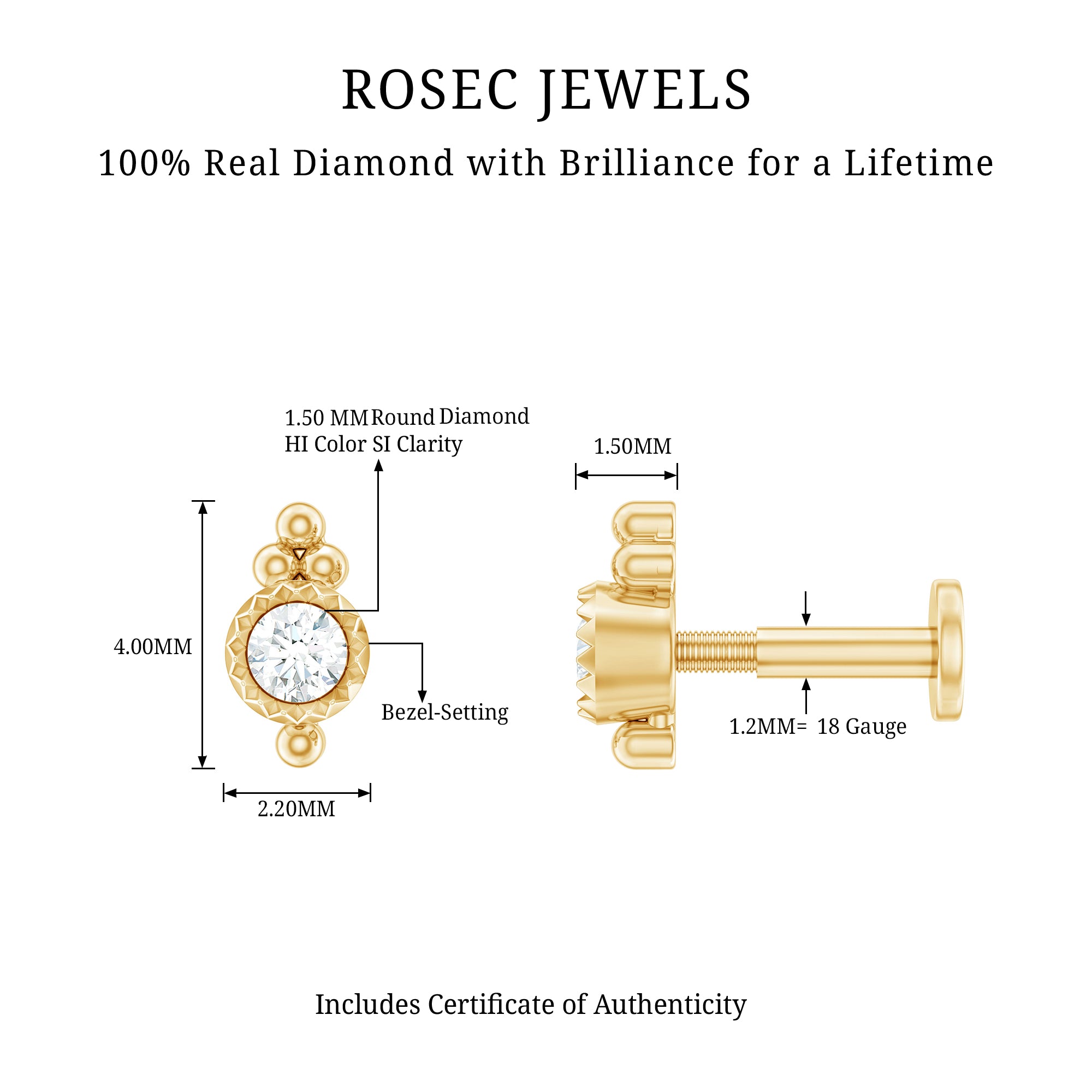 Natural Certified Diamond Conch Earring Natural - ( HI-SI ) - Rosec Jewels