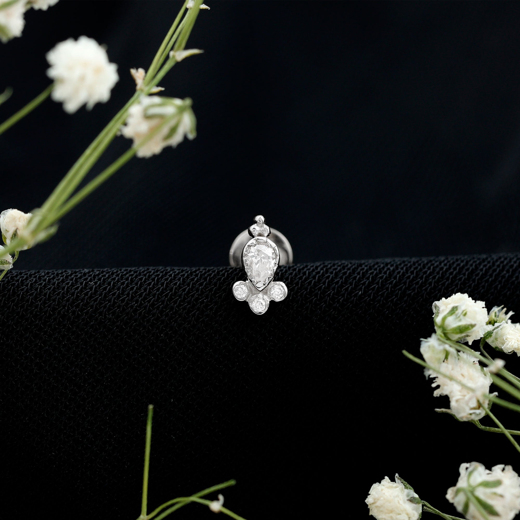 Vintage Style Moissanite Tragus Earring in Bezel Setting D-VS1 - Rosec Jewels
