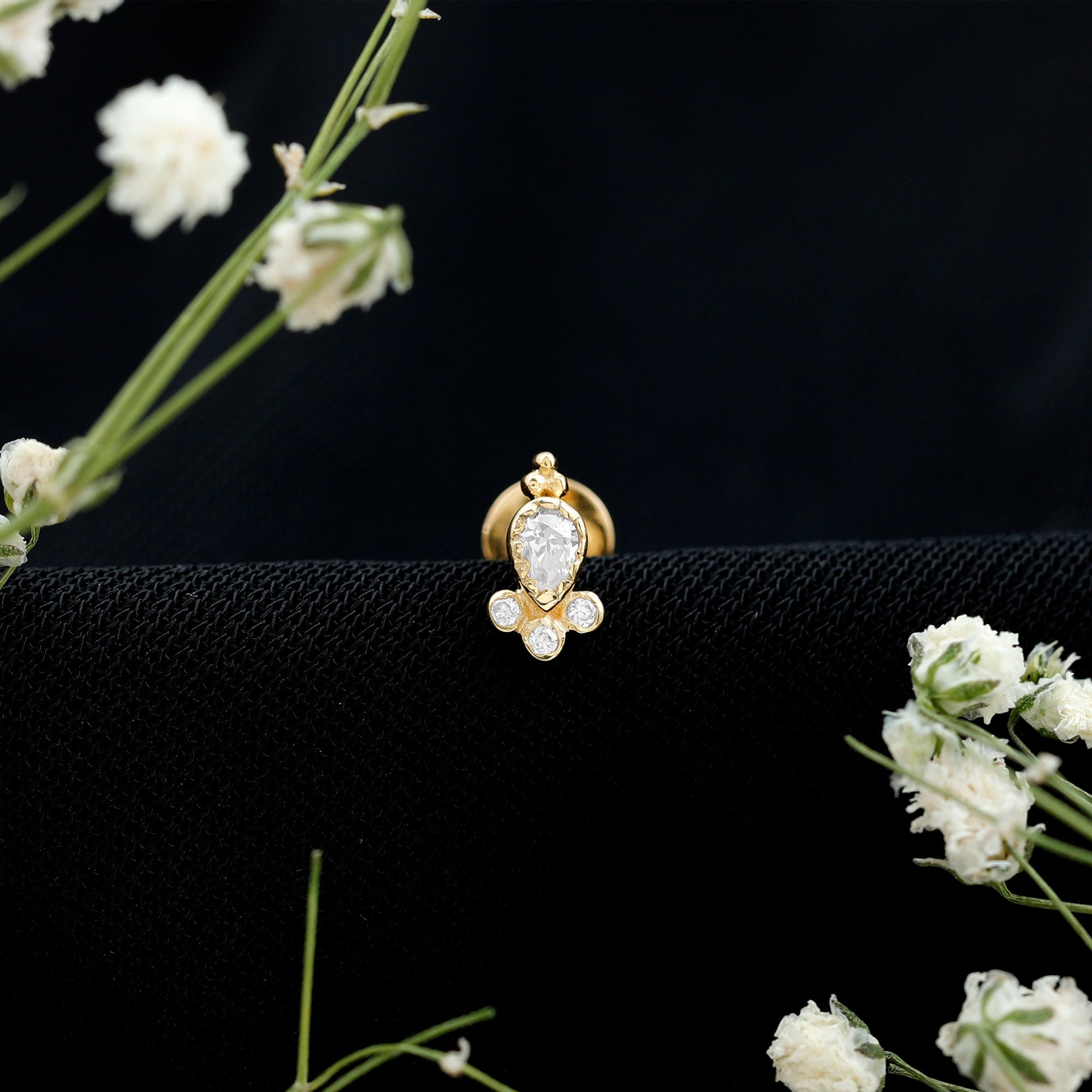 Vintage Style Moissanite Tragus Earring in Bezel Setting D-VS1 - Rosec Jewels
