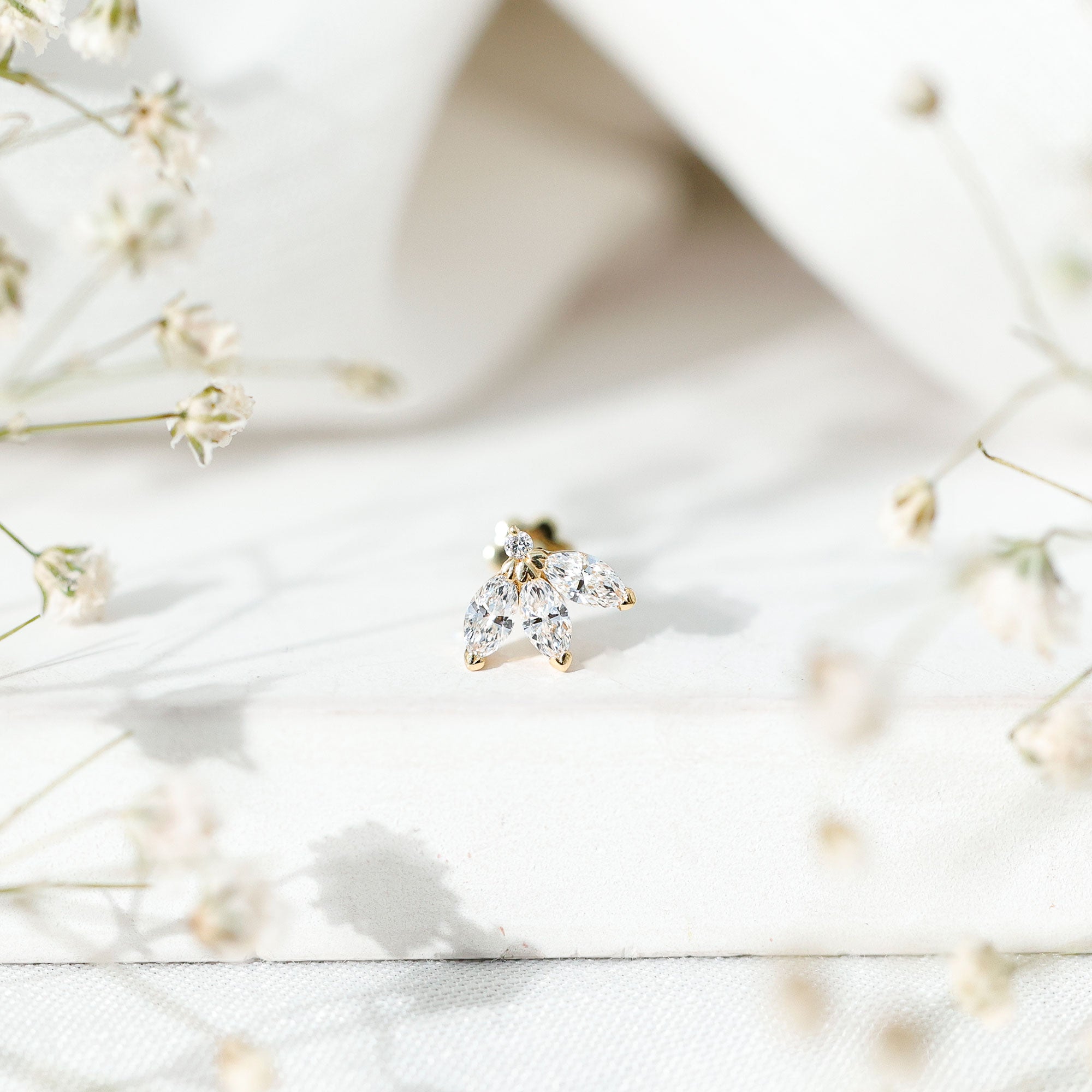Marquise Moissanite Lotus Flower Helix Earring D-VS1 - Rosec Jewels