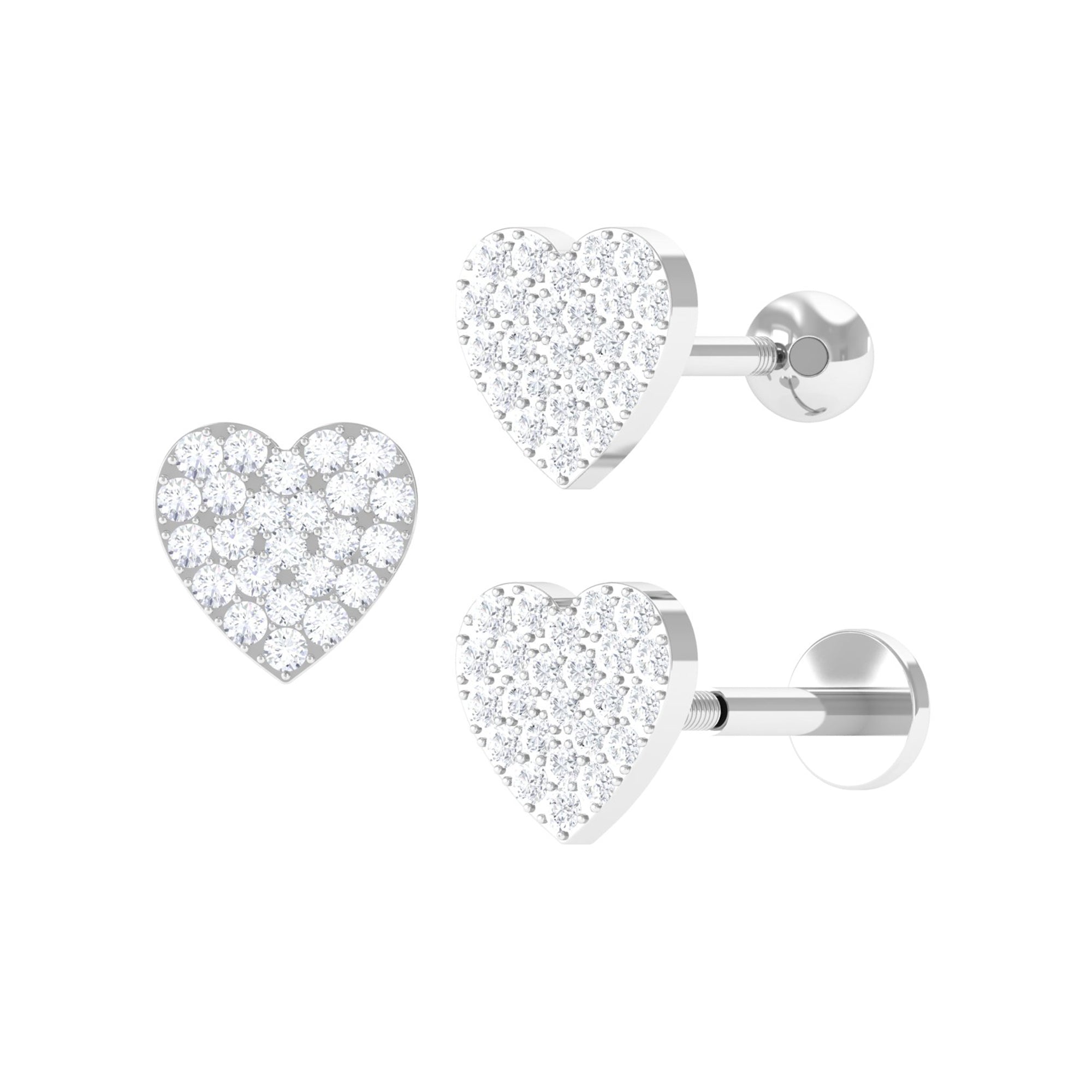 Moissanite Heart Cartilage Earring in Pave Setting Moissanite - ( D-VS1 ) - Color and Clarity - Rosec Jewels