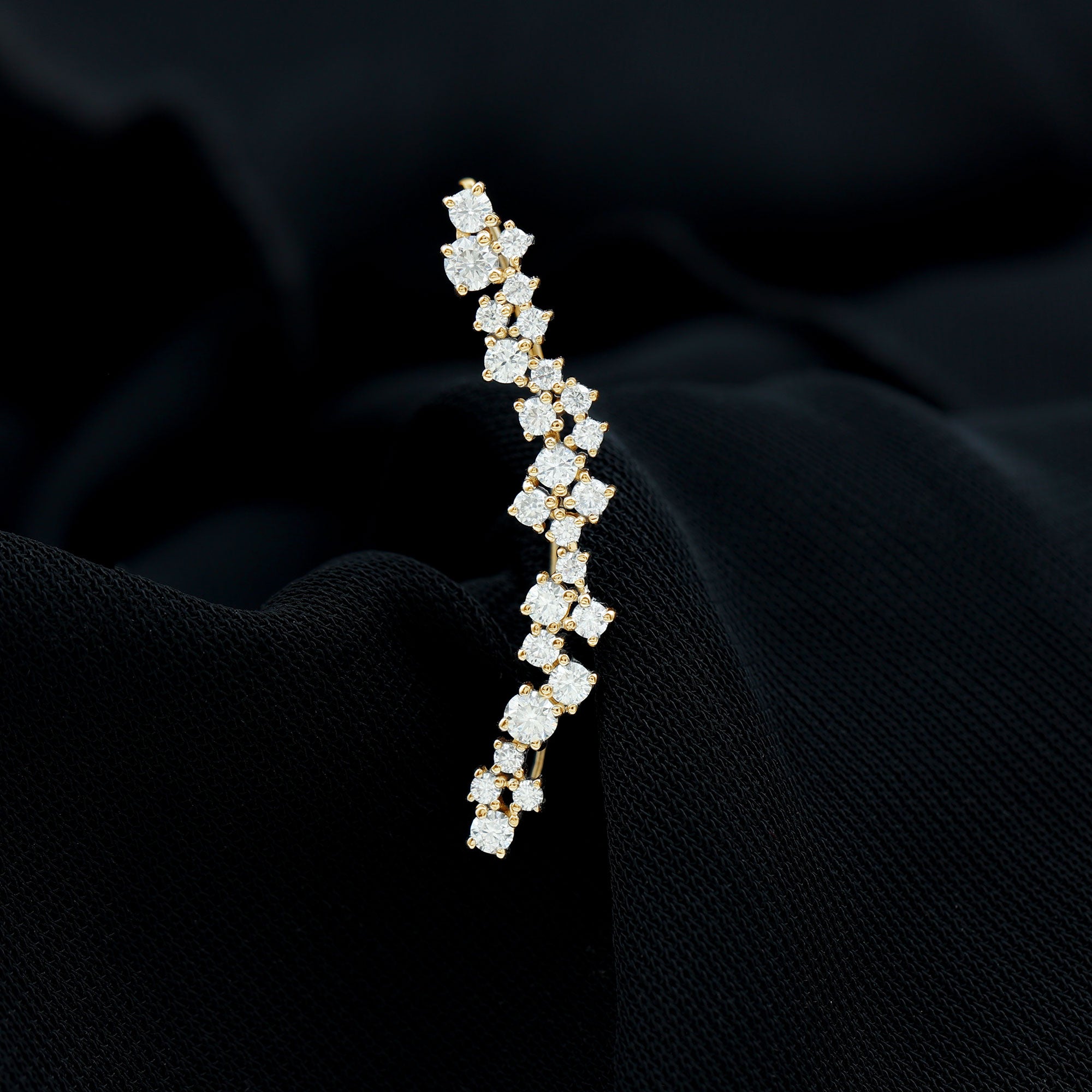 Certified Round Moissanite Cluster Climber Earring D-VS1 - Rosec Jewels