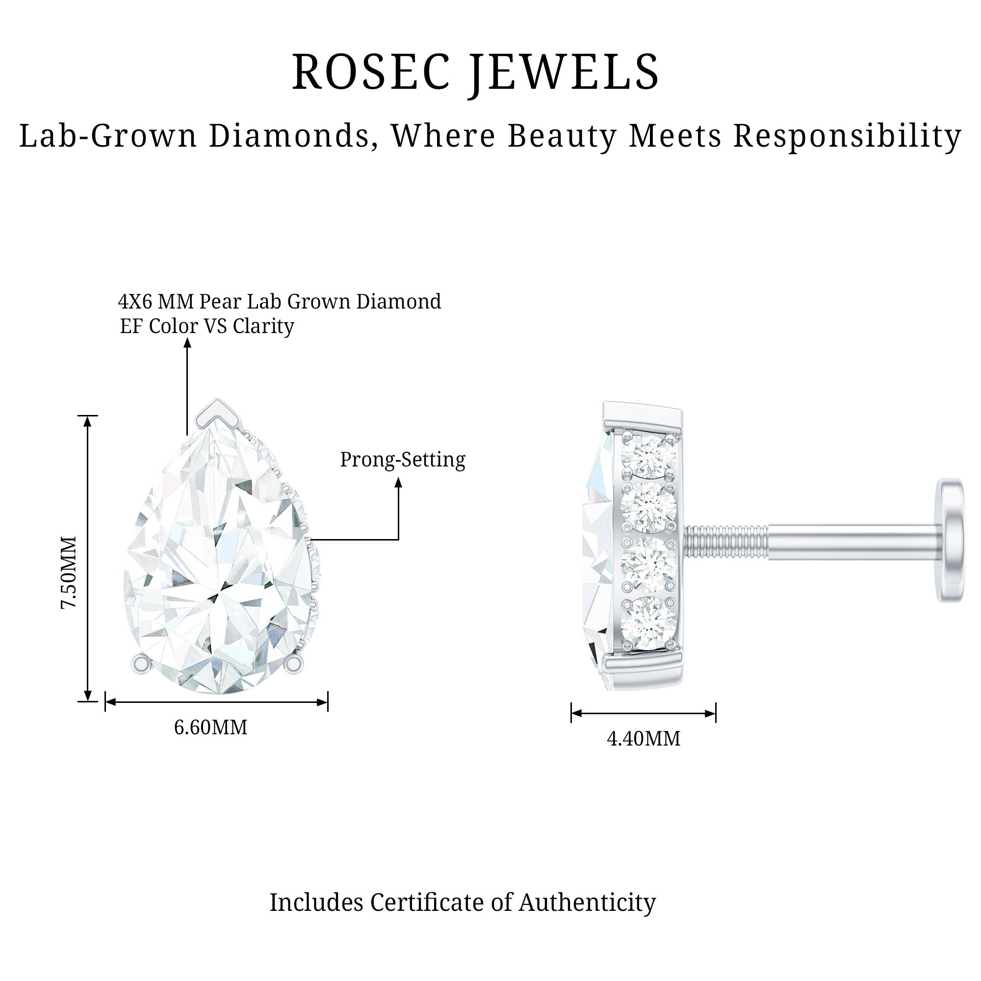 Pear Shaped Moissanite Solitaire Cartilage Earring D-VS1 - Rosec Jewels