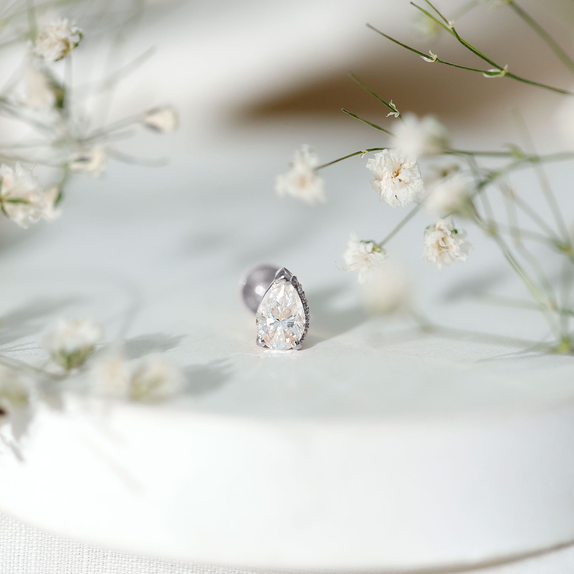 Pear Shaped Moissanite Solitaire Cartilage Earring D-VS1 - Rosec Jewels