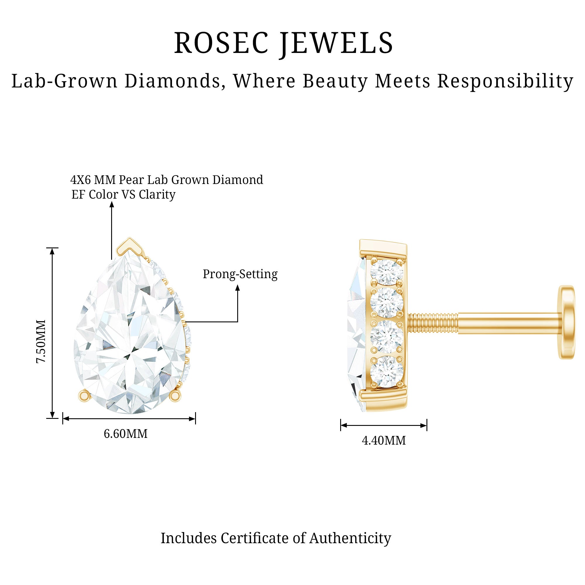 Pear Shaped Moissanite Solitaire Cartilage Earring D-VS1 - Rosec Jewels