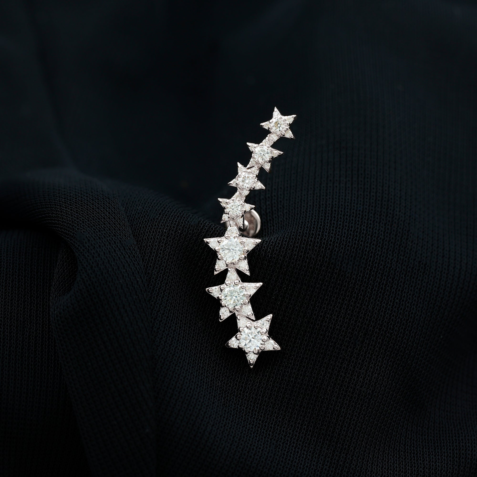 Graduated Diamond Star Crawler Earring for Helix Piercing Natural - ( HI-SI ) - Rosec Jewels