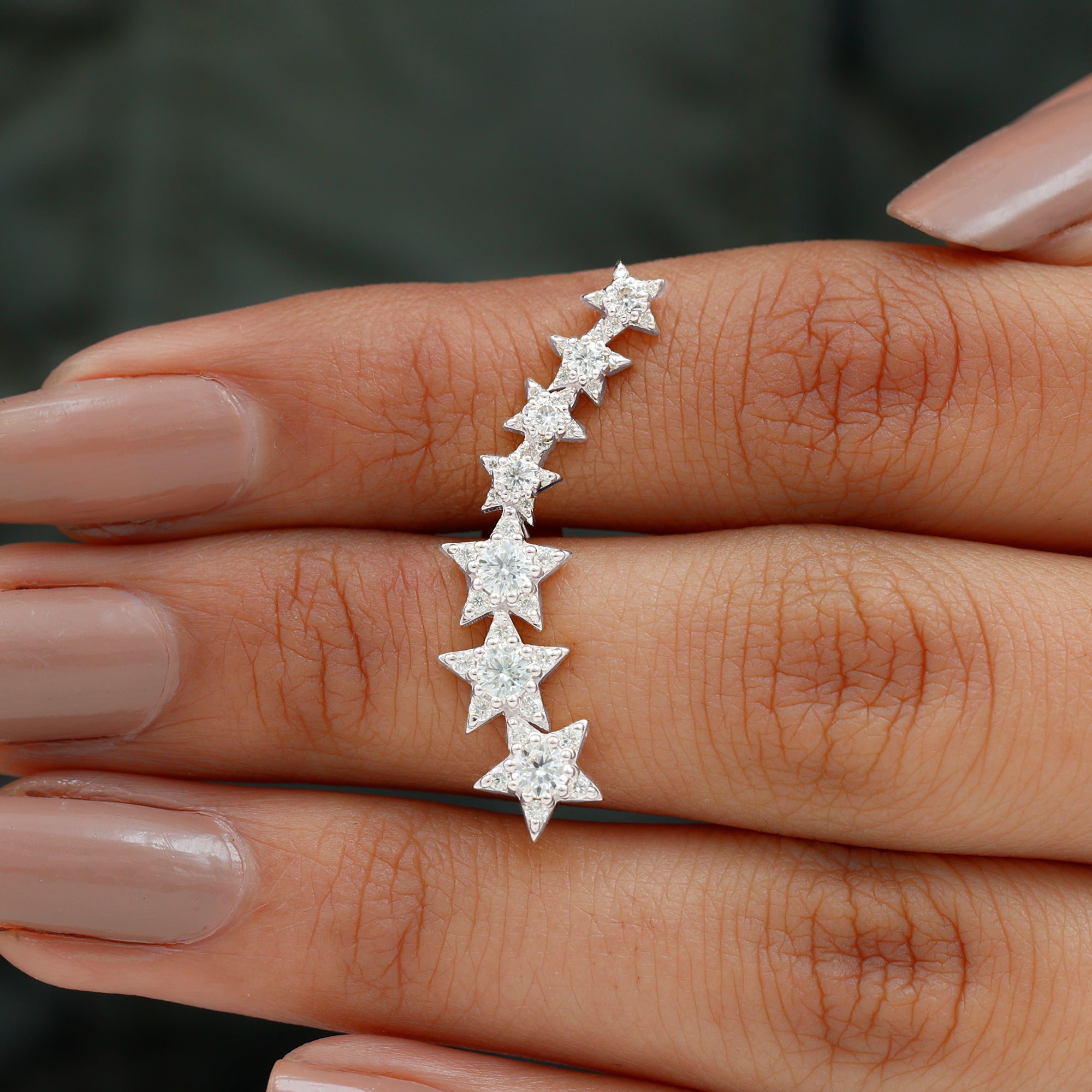 Graduated Diamond Star Crawler Earring for Helix Piercing Natural - ( HI-SI ) - Rosec Jewels
