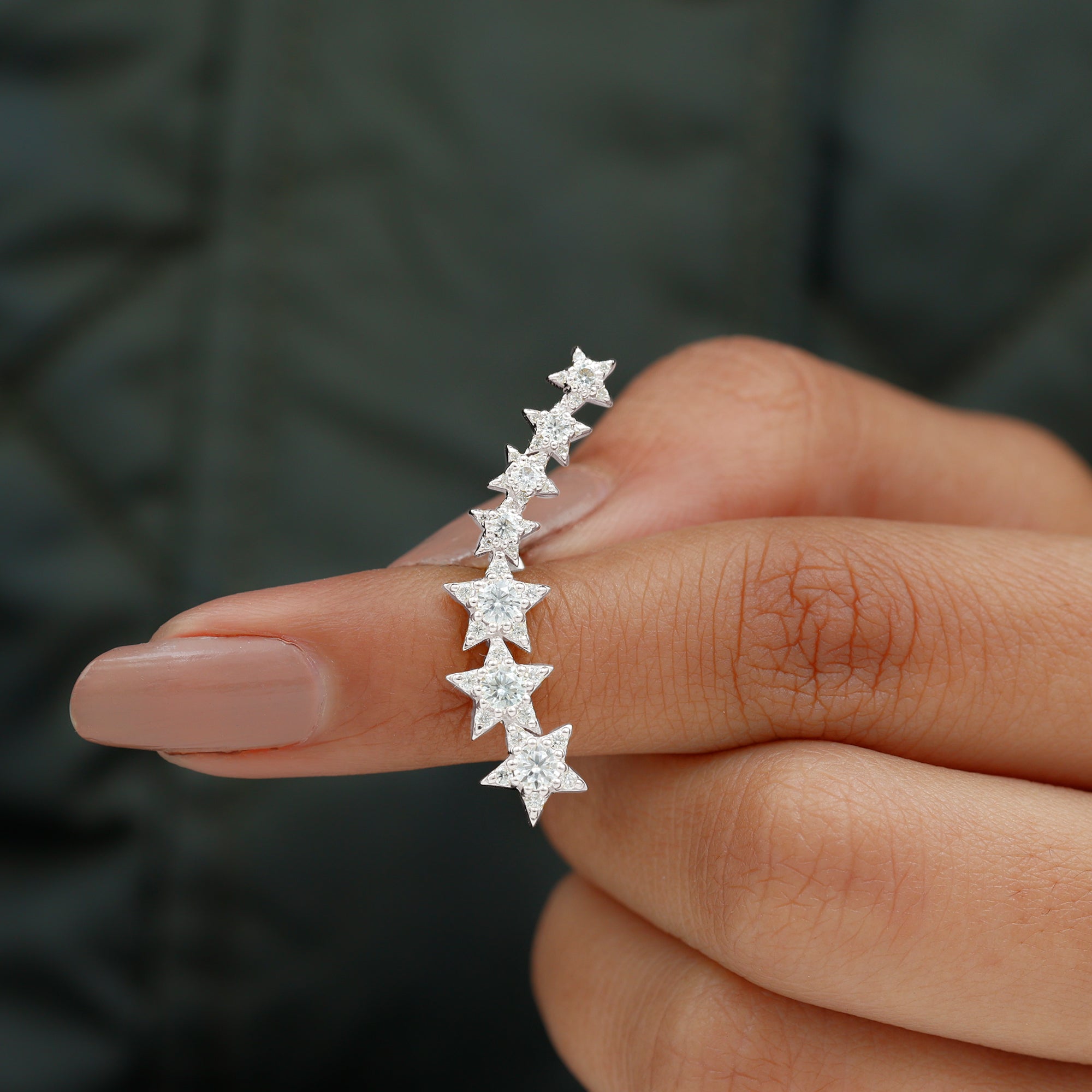 Graduated Diamond Star Crawler Earring for Helix Piercing Natural - ( HI-SI ) - Rosec Jewels