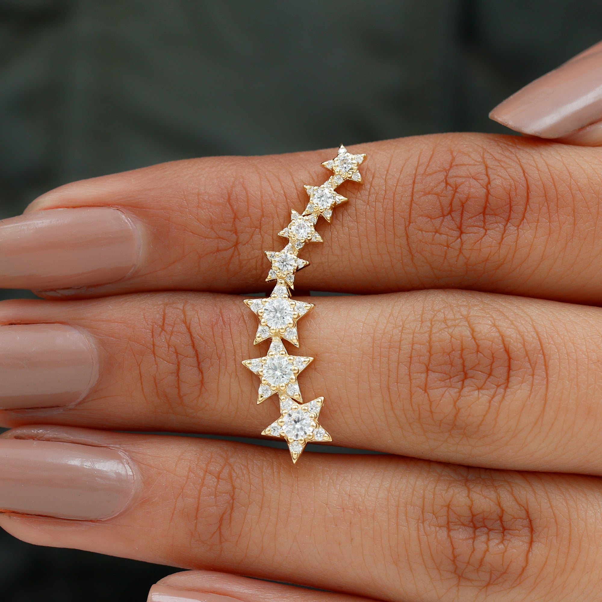 Graduated Diamond Star Crawler Earring for Helix Piercing Natural - ( HI-SI ) - Rosec Jewels