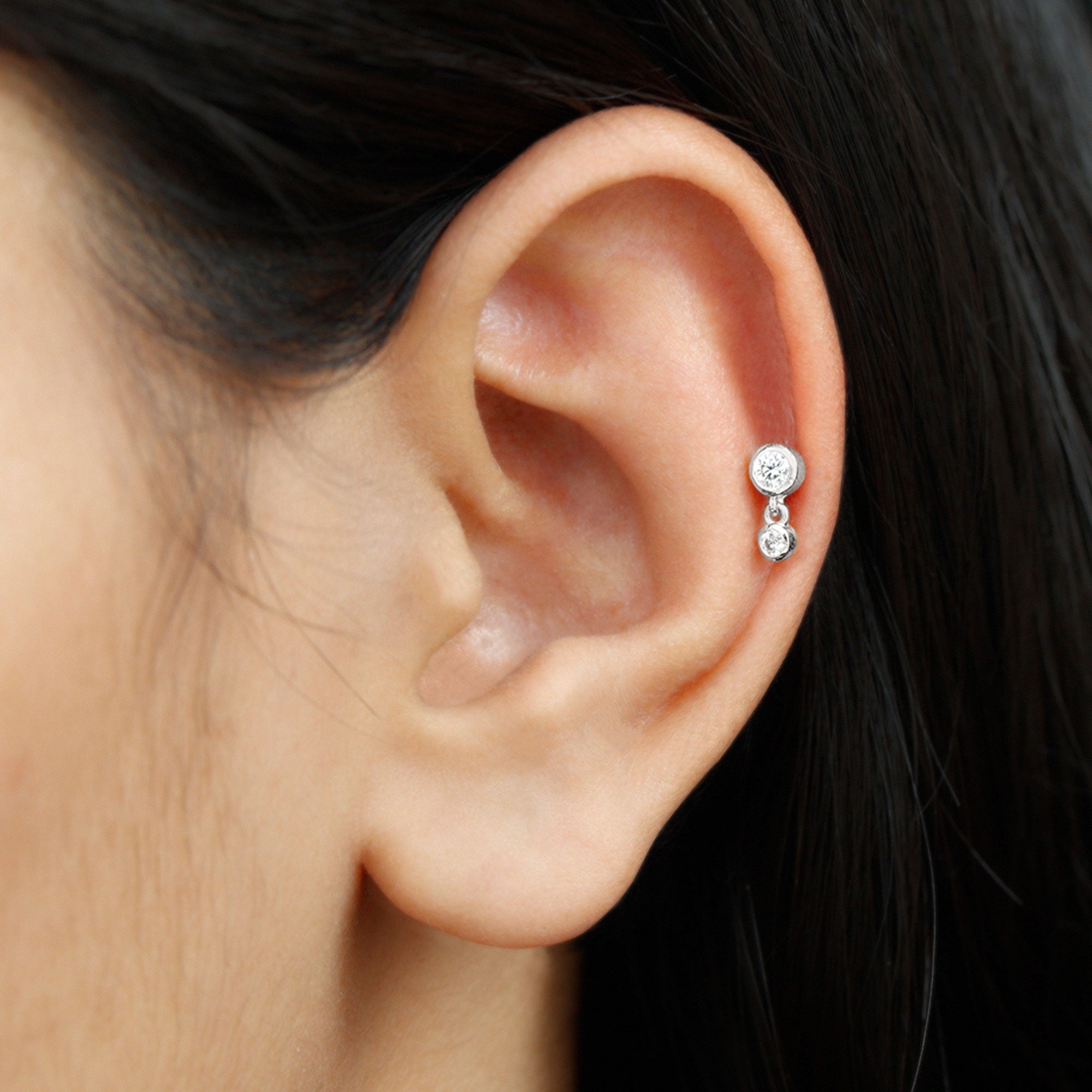 Certified Round Diamond Helix Drop Earring in Bezel Set Natural - ( HI-SI ) - Rosec Jewels
