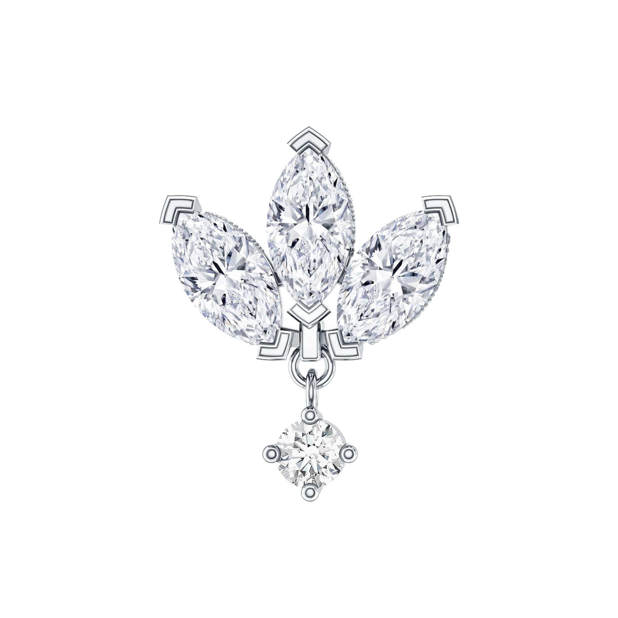 Real Diamond Lotus Flower Drop Earring for Cartilage Piercing Natural - ( HI-SI ) - Rosec Jewels