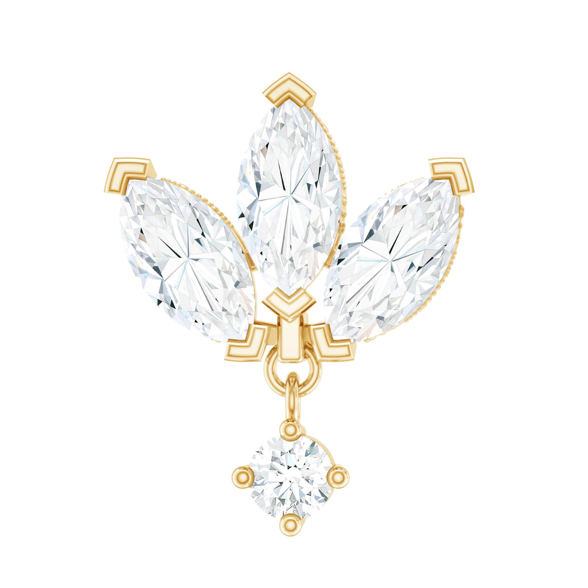 Real Diamond Lotus Flower Drop Earring for Cartilage Piercing