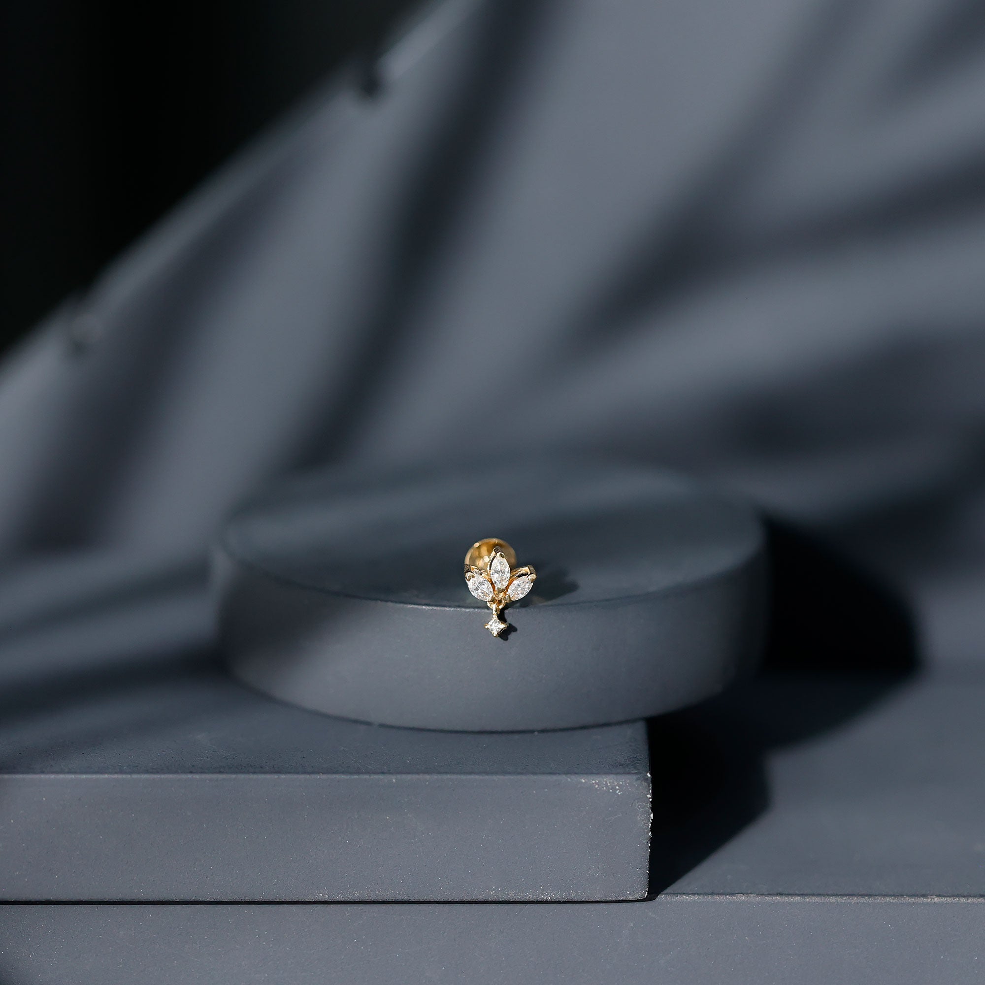Real Diamond Lotus Flower Drop Earring for Cartilage Piercing Natural - ( HI-SI ) - Rosec Jewels