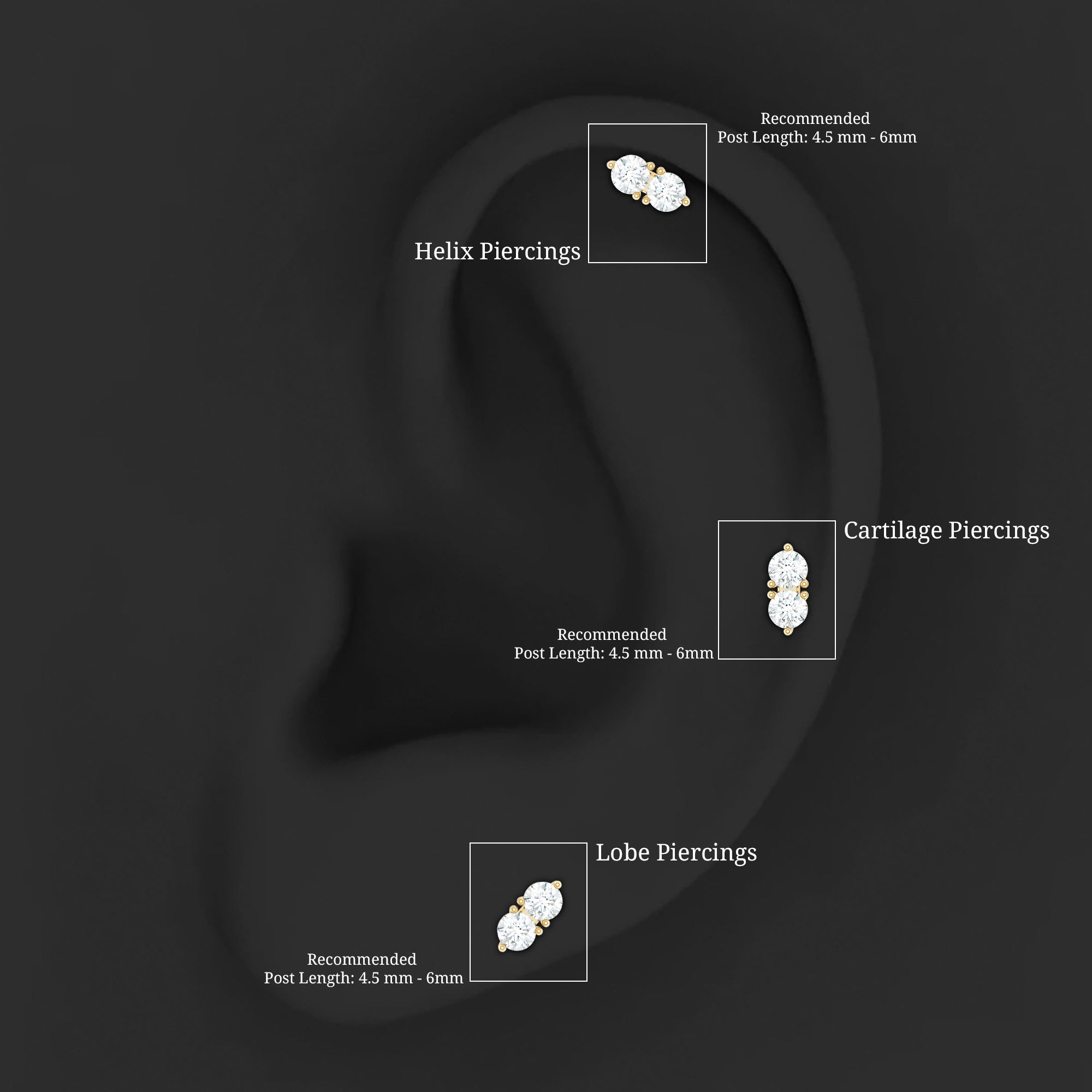 Natural Diamond 2 Stone Earring for Tragus Piercing Natural - ( HI-SI ) - Rosec Jewels